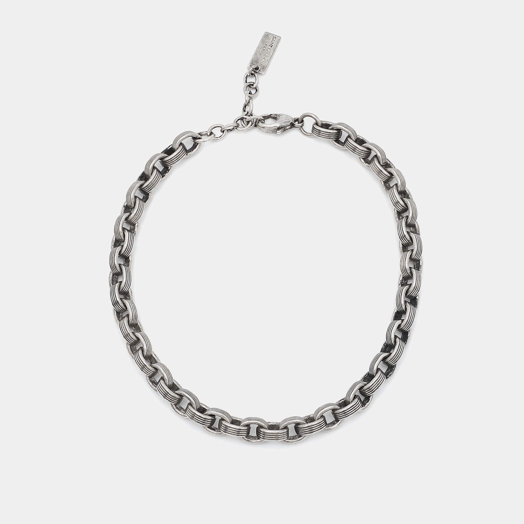 Saint Laurent Ridged Cable Link Silver Tone Bracelet