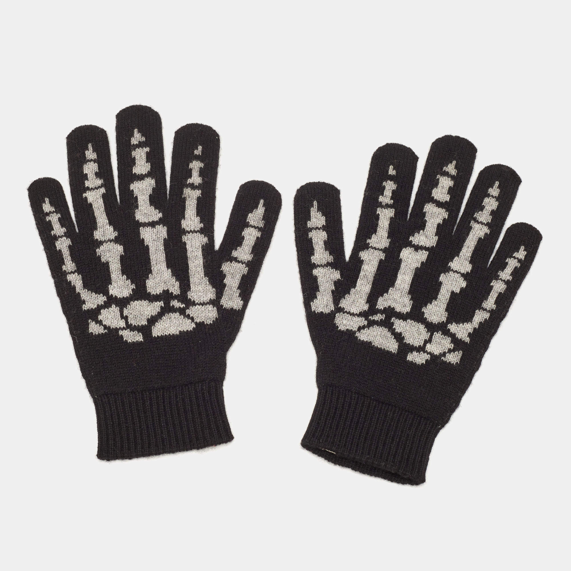 Saint Laurent Black Cashmere Skeleton Gloves