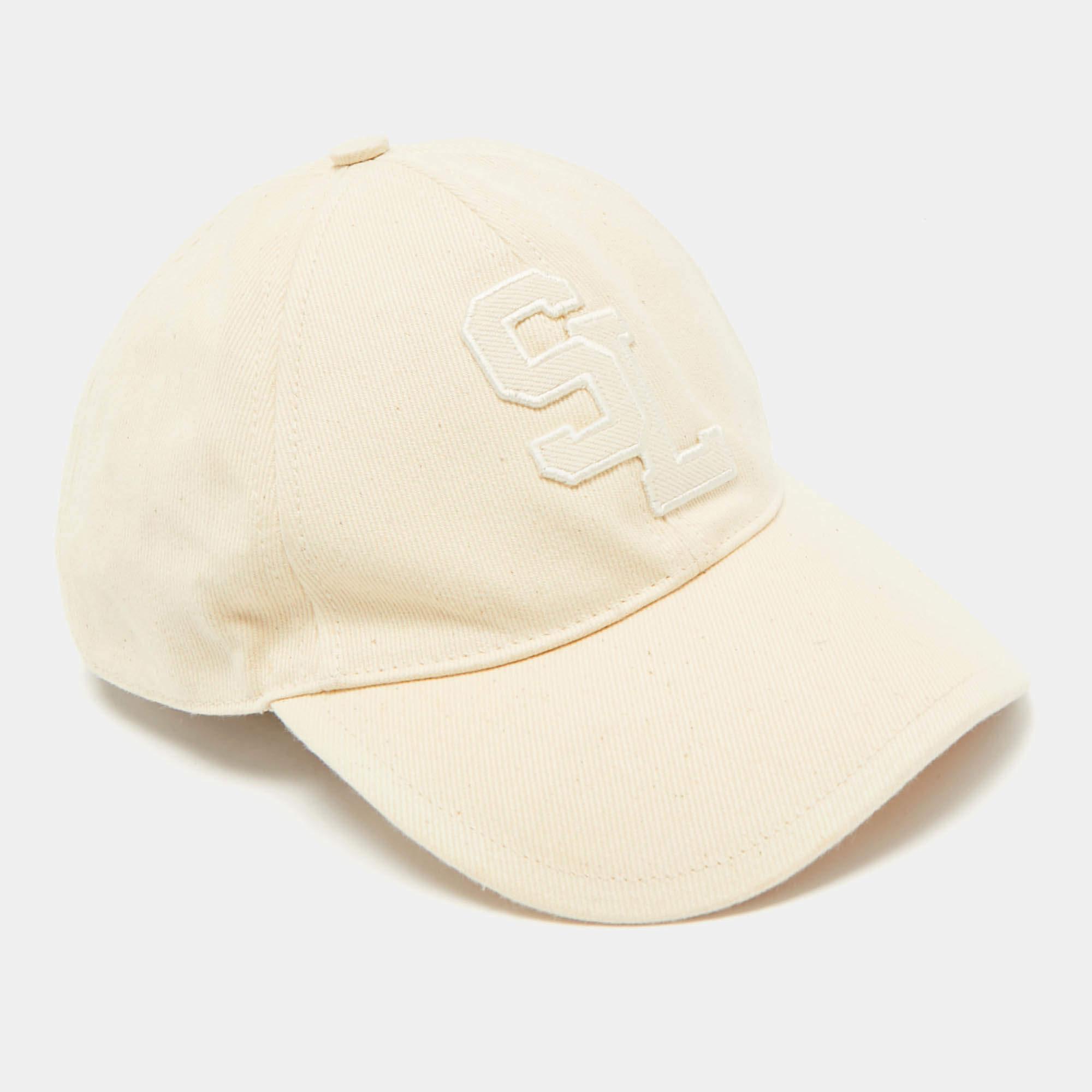 Saint Laurent Paris Beige Logo Applique Cotton Baseball Cap Size 59