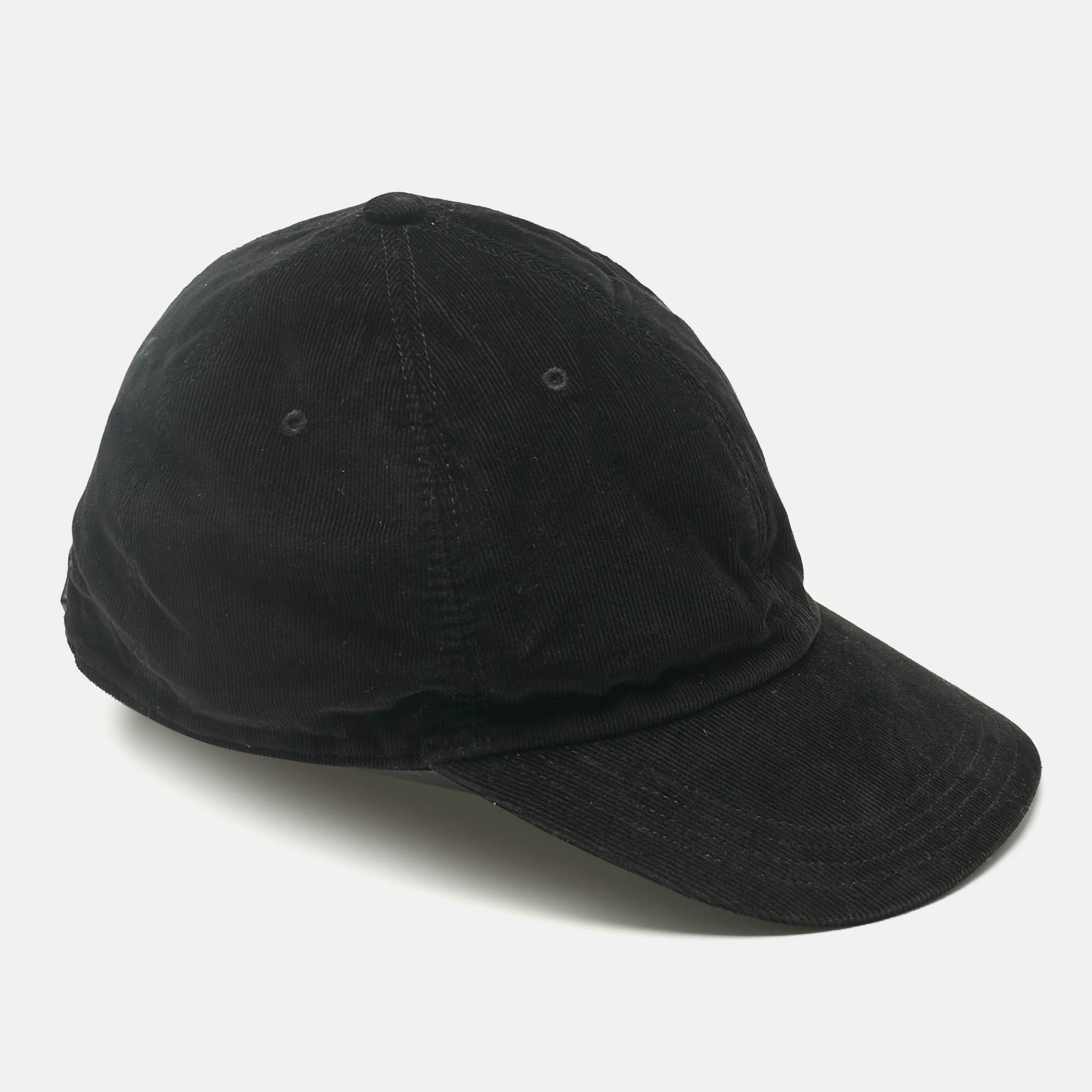 Pre Owned Saint Laurent Paris Black Corduroy Baseball Cap Size 60