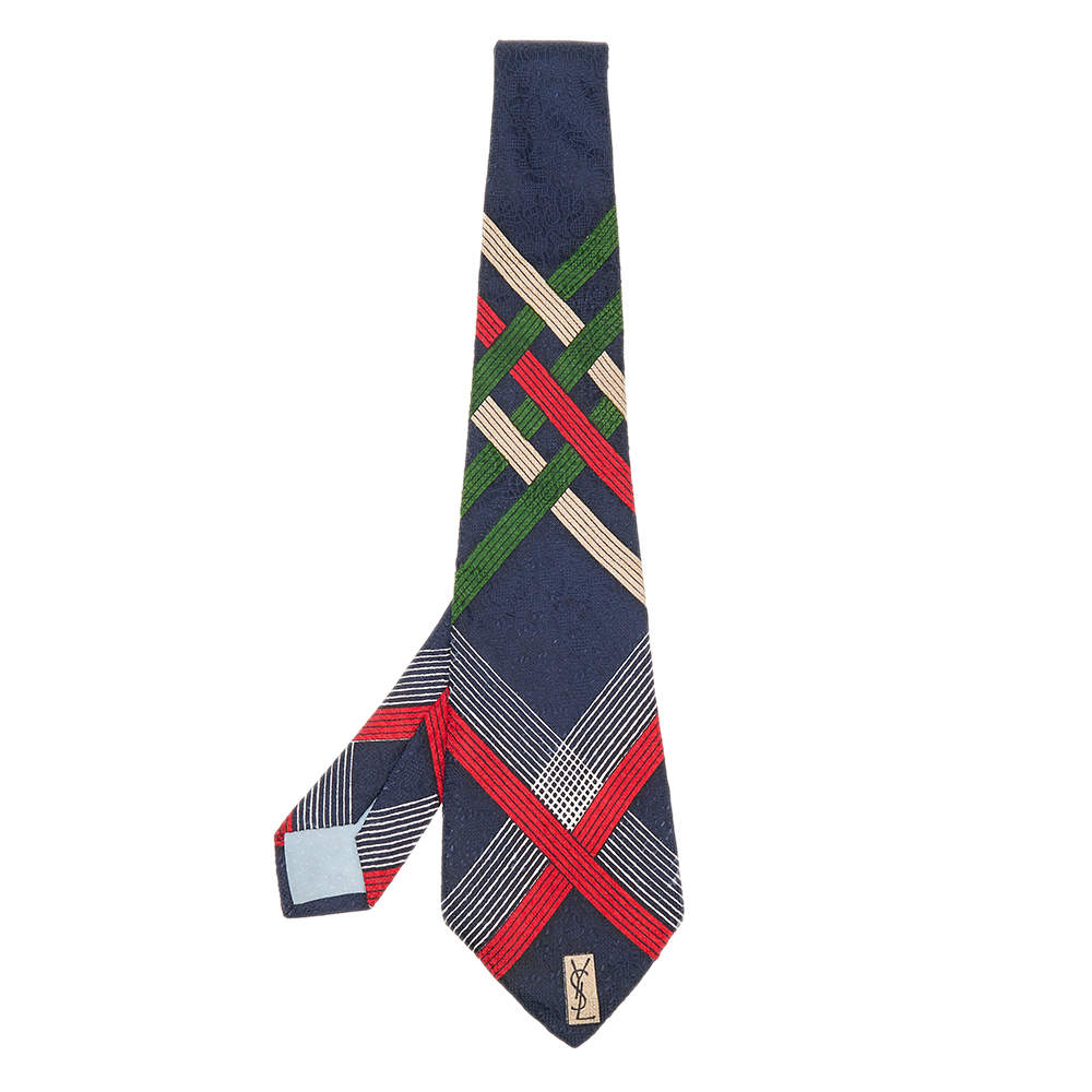 Pre Owned Yves Saint Laurent Vintage Multicolor Printed Silk Traditional Tie