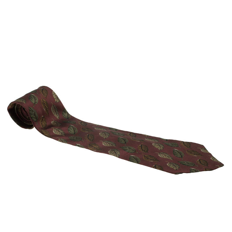 Saint Laurent Paris Metallic Pink Leaf Woven Silk Tie
