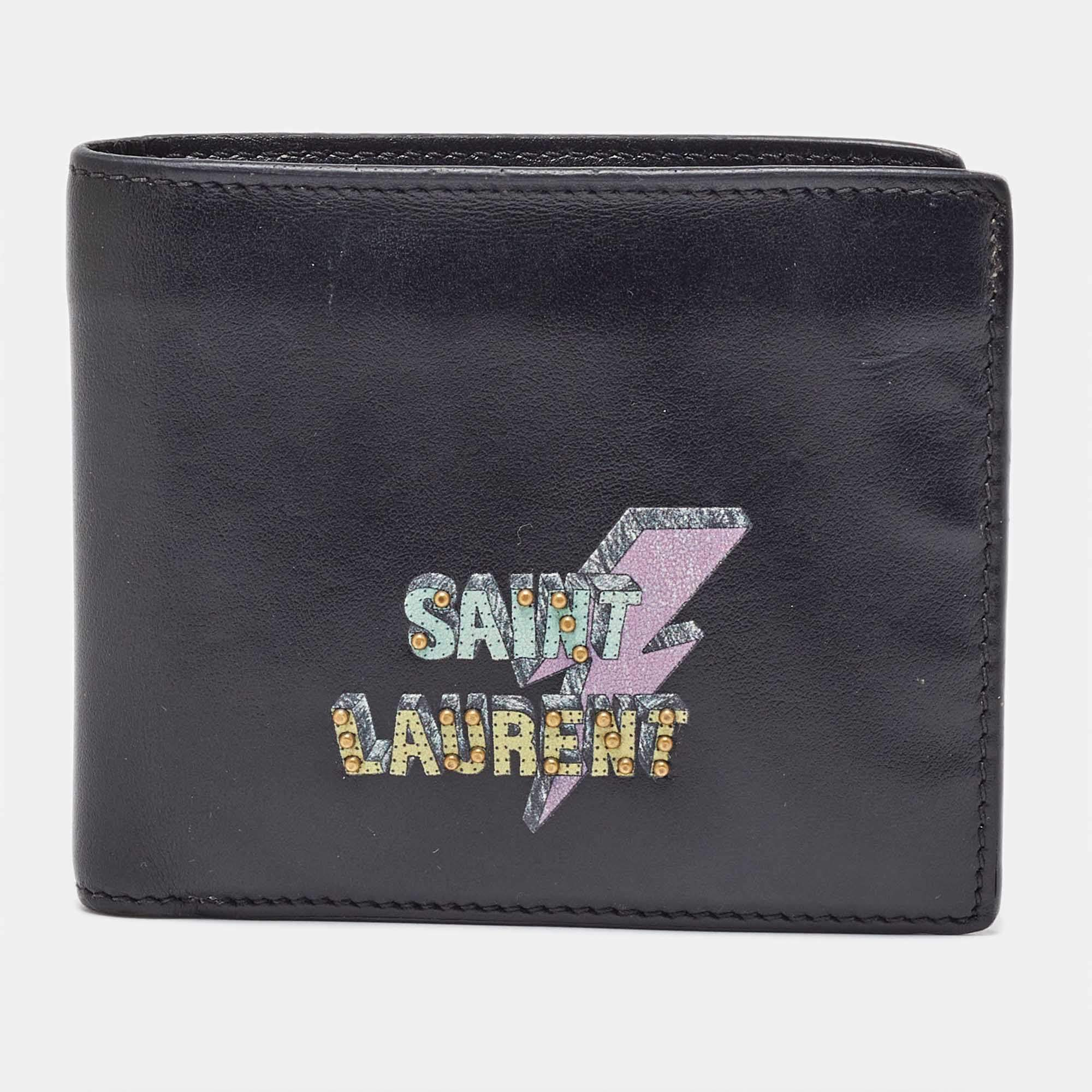 Saint Laurent Black Leather Lightning Bolt Bifold Wallet