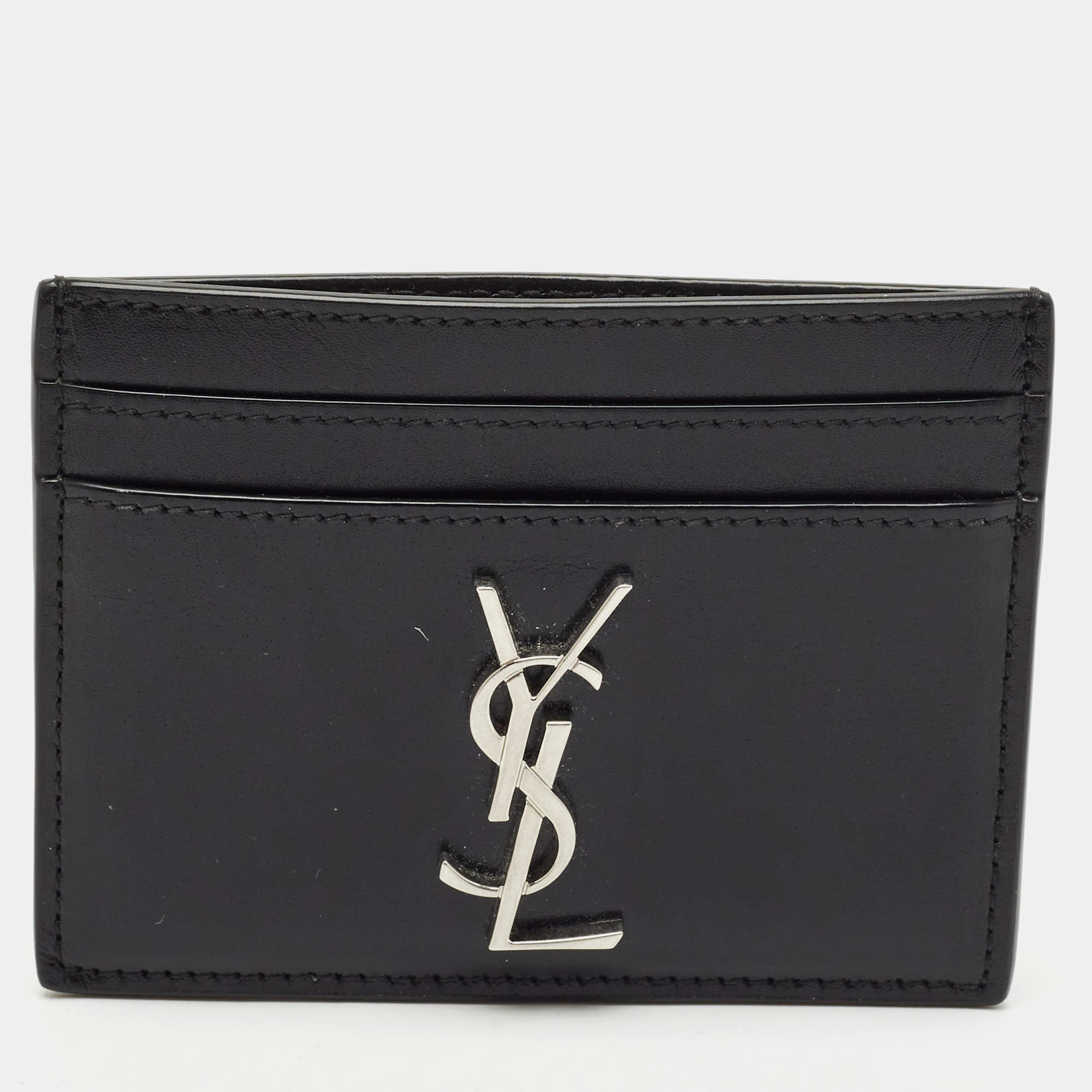 Saint Laurent Black Leather Monogram Card Case
