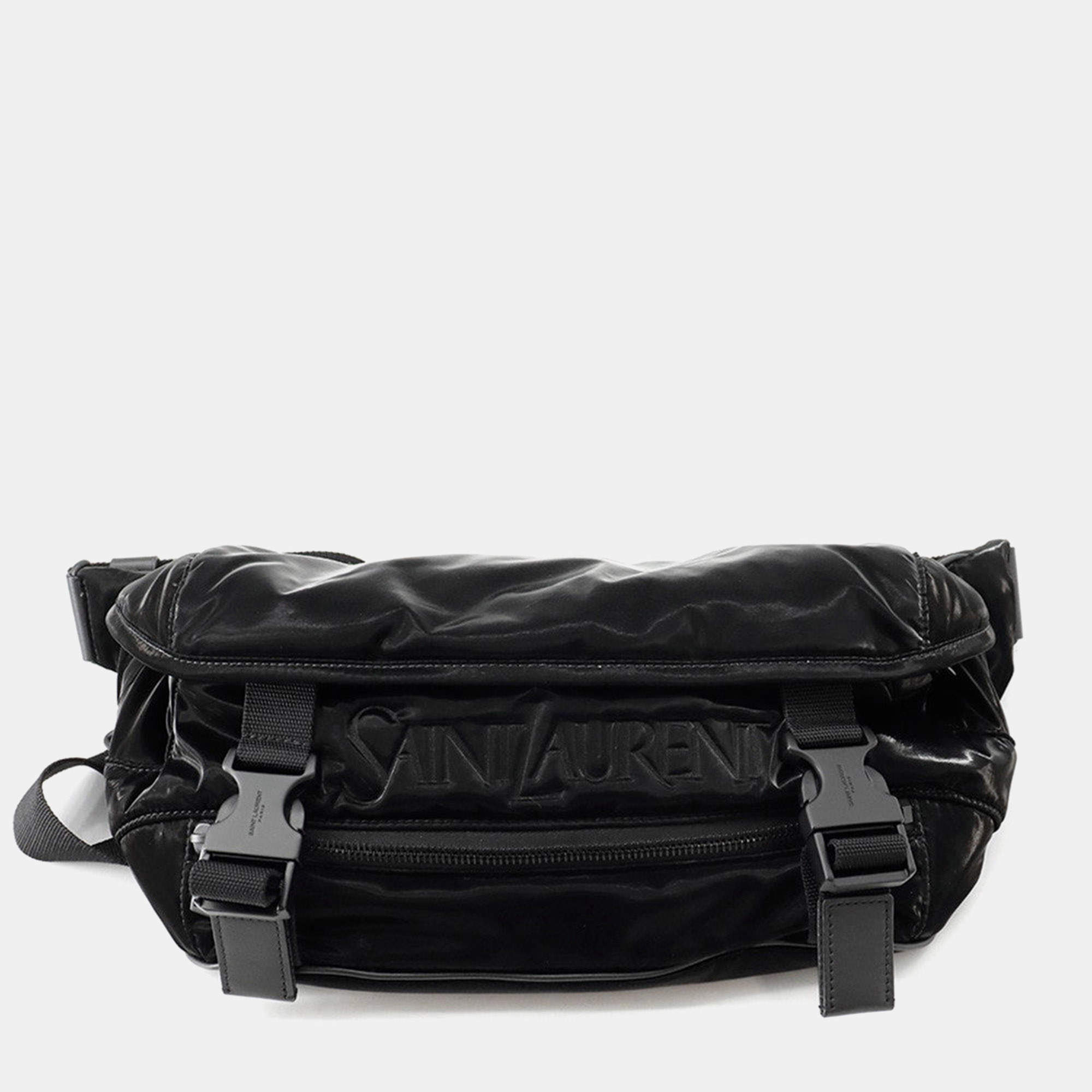 Pre Owned Saint Laurent Paris Embroiderycrossbody Bag Black Silktec Canvas
