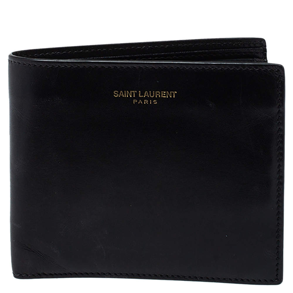 Pre Owned محفظة سان لوران طية مزدوجة جلد سوداء 