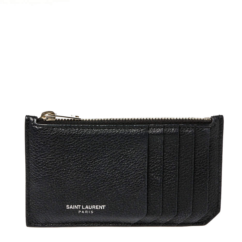Saint Laurent Paris Black Leather Zip Card Holder 