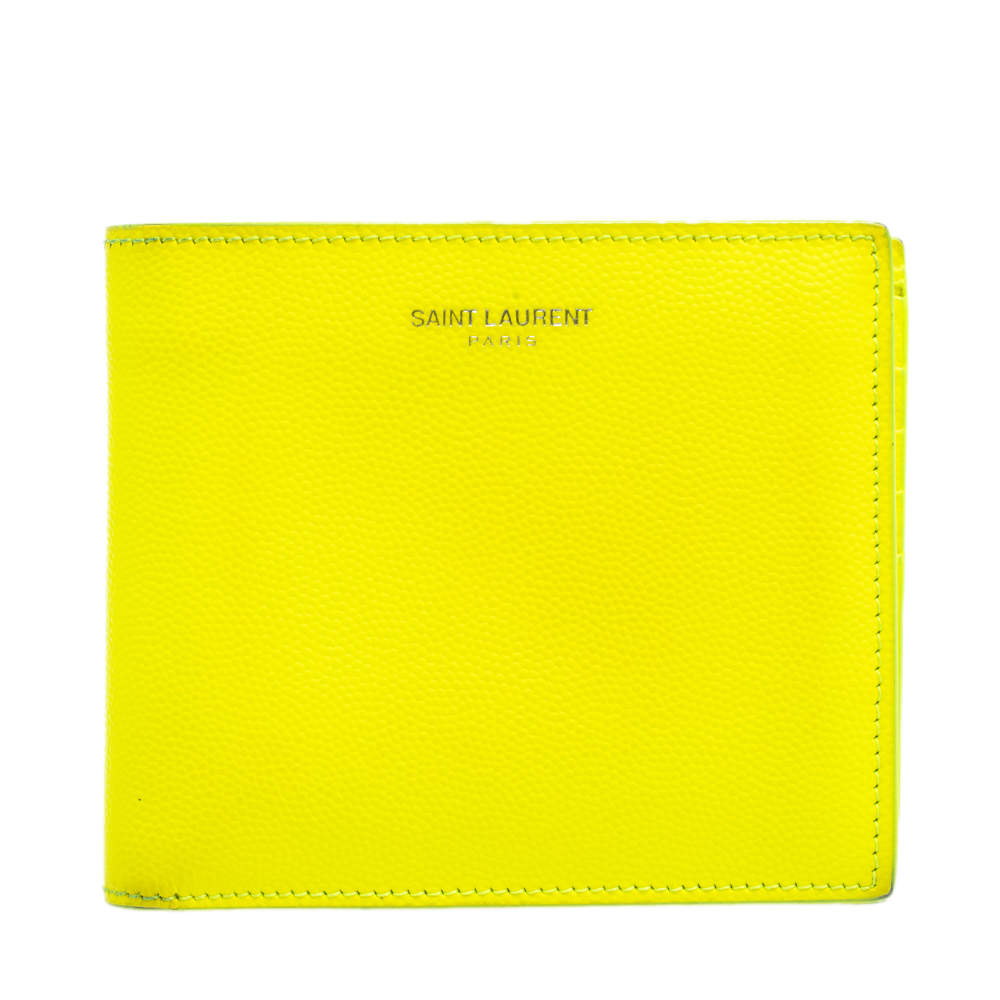 Saint Laurent Neon Green Leather East/West Bifold Wallet