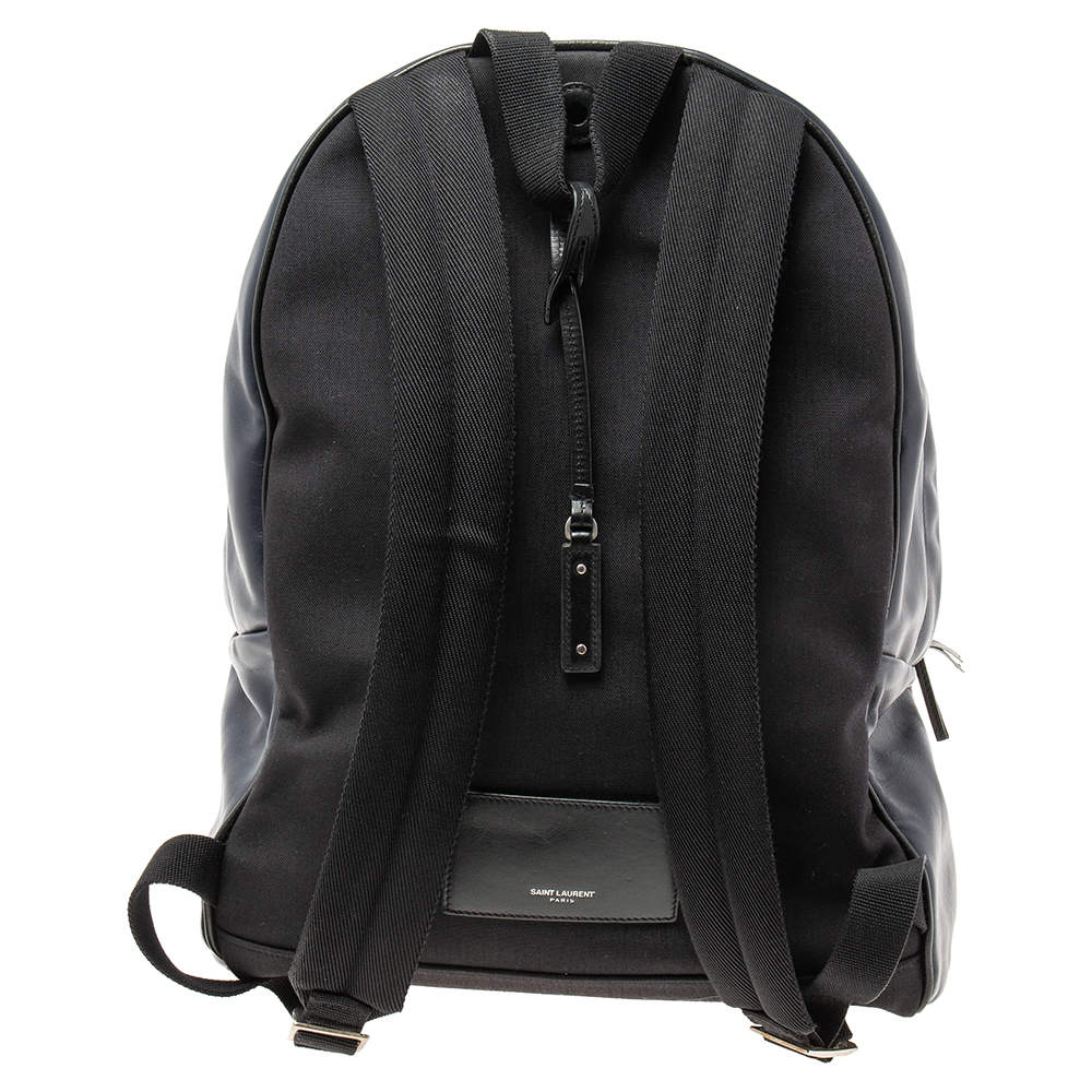 Saint Laurent Navy Blue/Black Leather and Canvas Classic Backpack