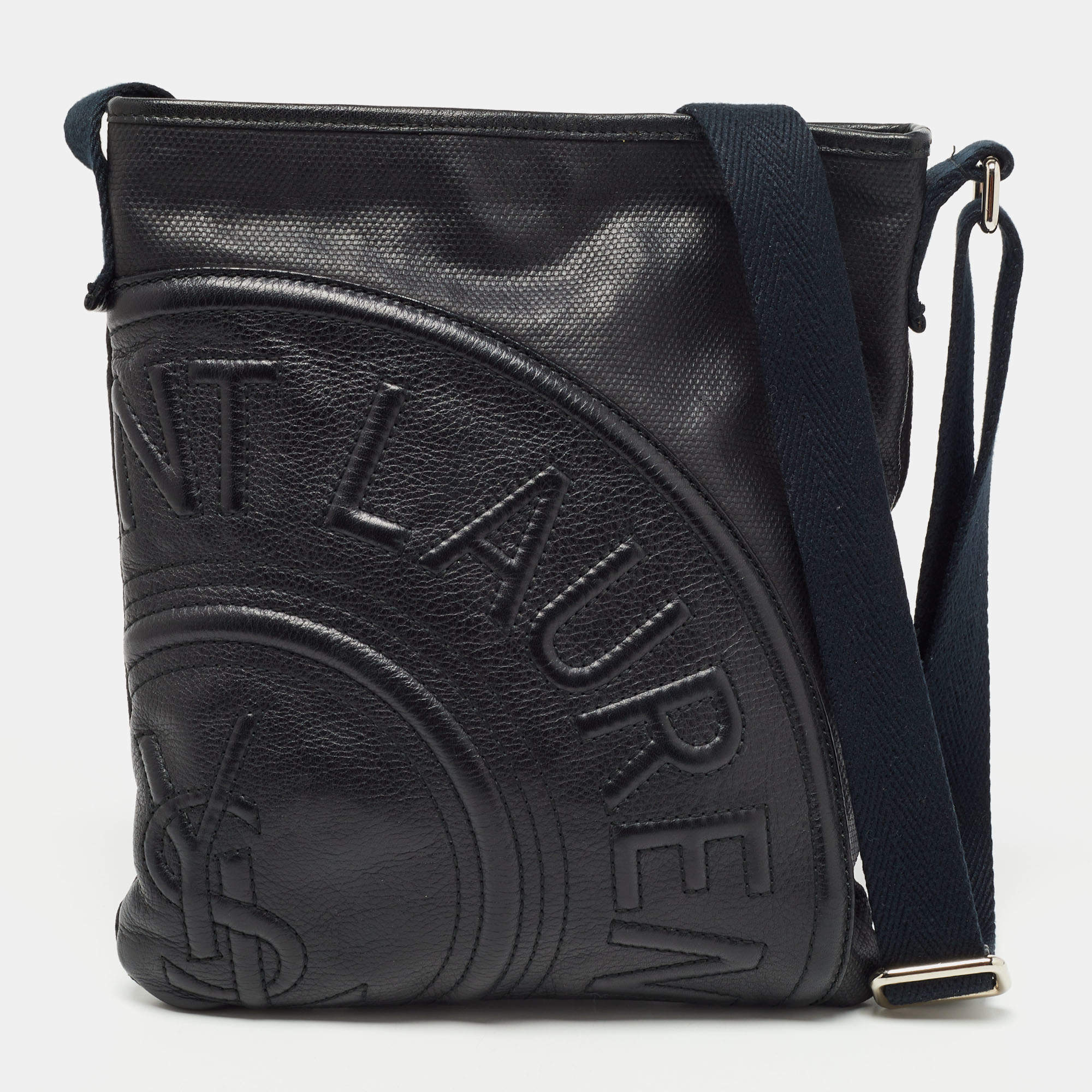 Yves Saint Laurent Black Canvas And Leather Embossed Logo Messenger Bag