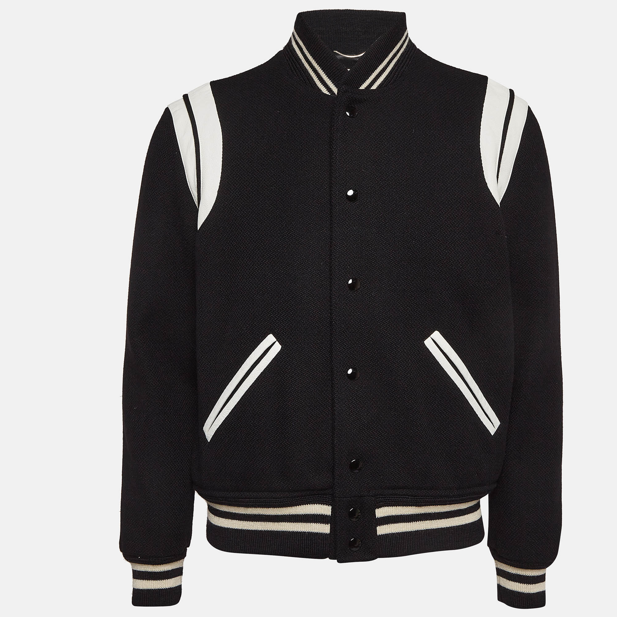 Saint Laurent Paris Black Wool Blend Varsity Jacket L
