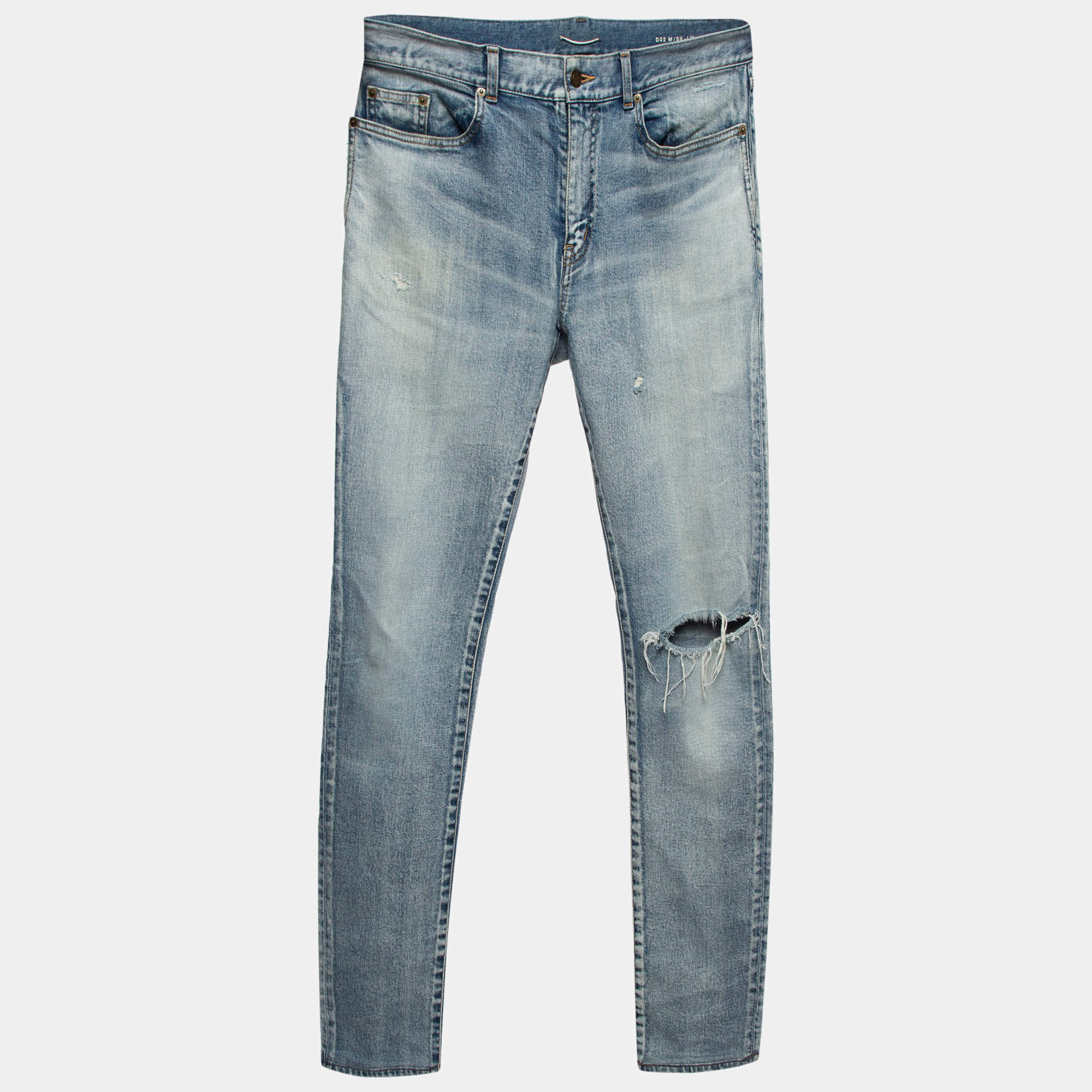 Pre Owned Saint Laurent Blue Washed & Distressed Jeans L (Waist 34)
