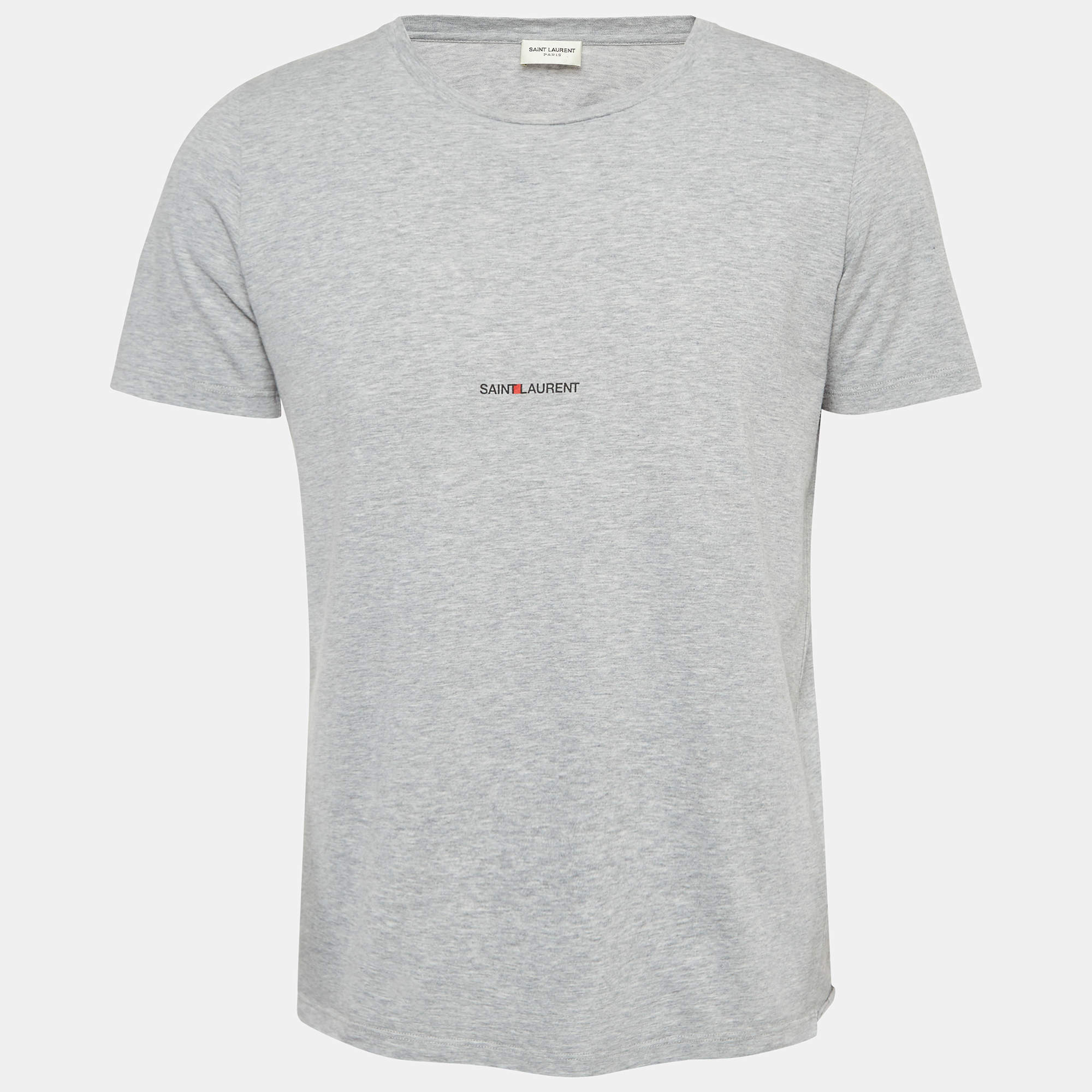 Pre Owned Saint Laurent Paris Grey Melange Jersey T-Shirt L