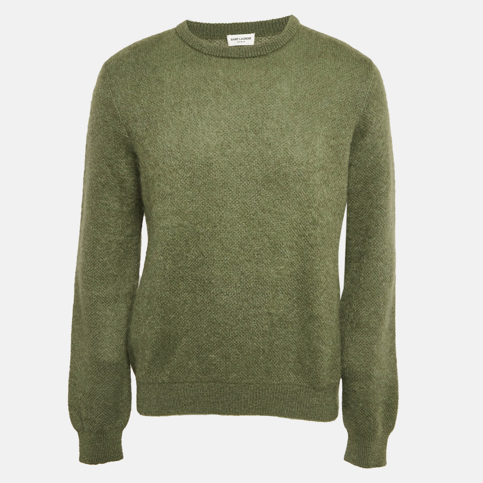 Pre Owned Saint Laurent Paris Green Mohair Knit Crew Neck Sweater XXL