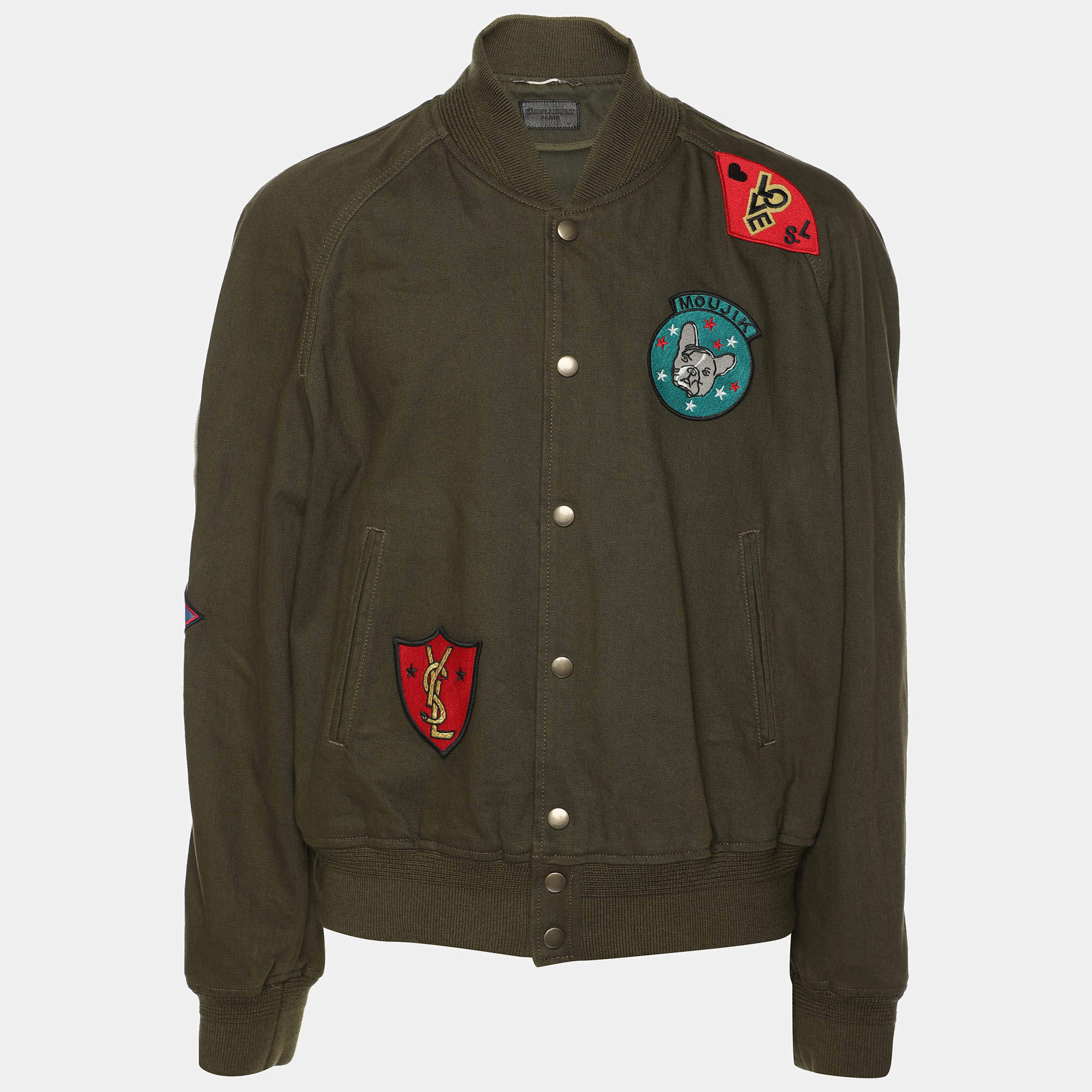 Saint Laurent Olive Green Cotton Hooded Parka Jacket M Saint