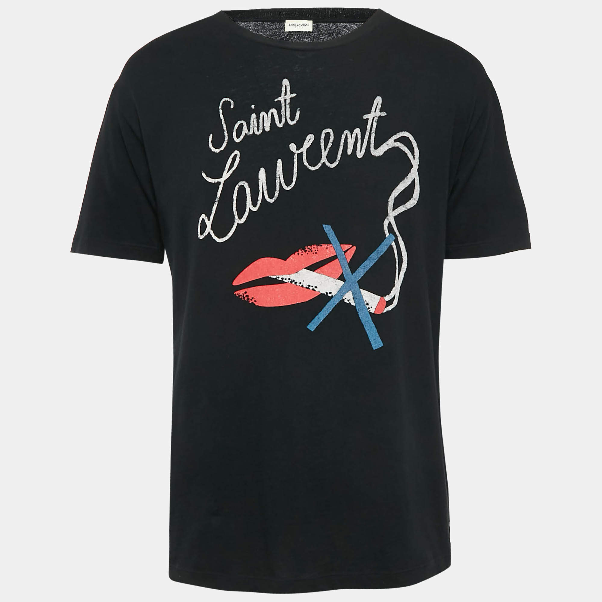 Saint Laurent Black Smoking Kills Print Cotton T-Shirt S
