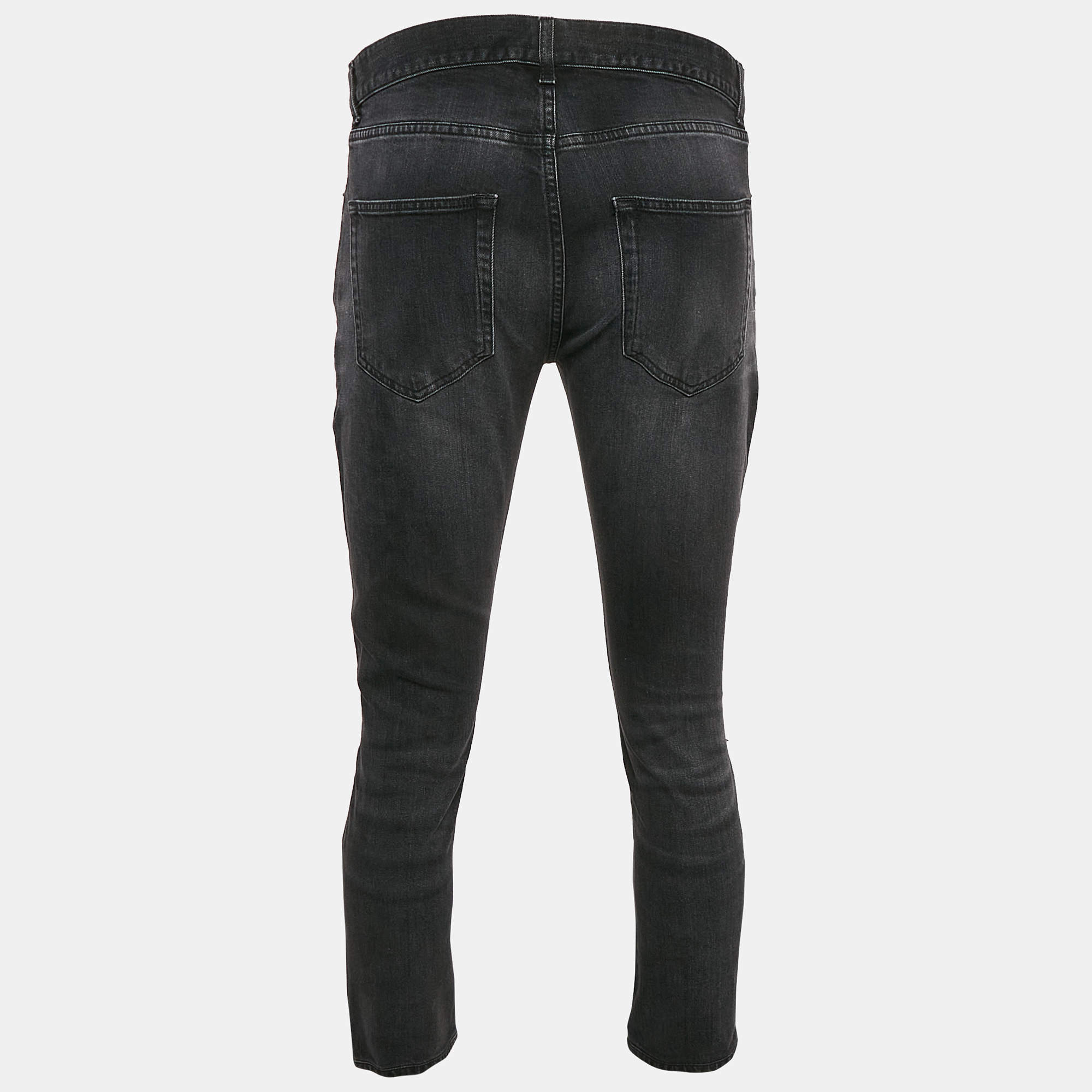 Y*様 saint laurent paris washed denim エディ Saint Laurent Paris Charcoal Grey Medium Wash Denim Raw Edge
