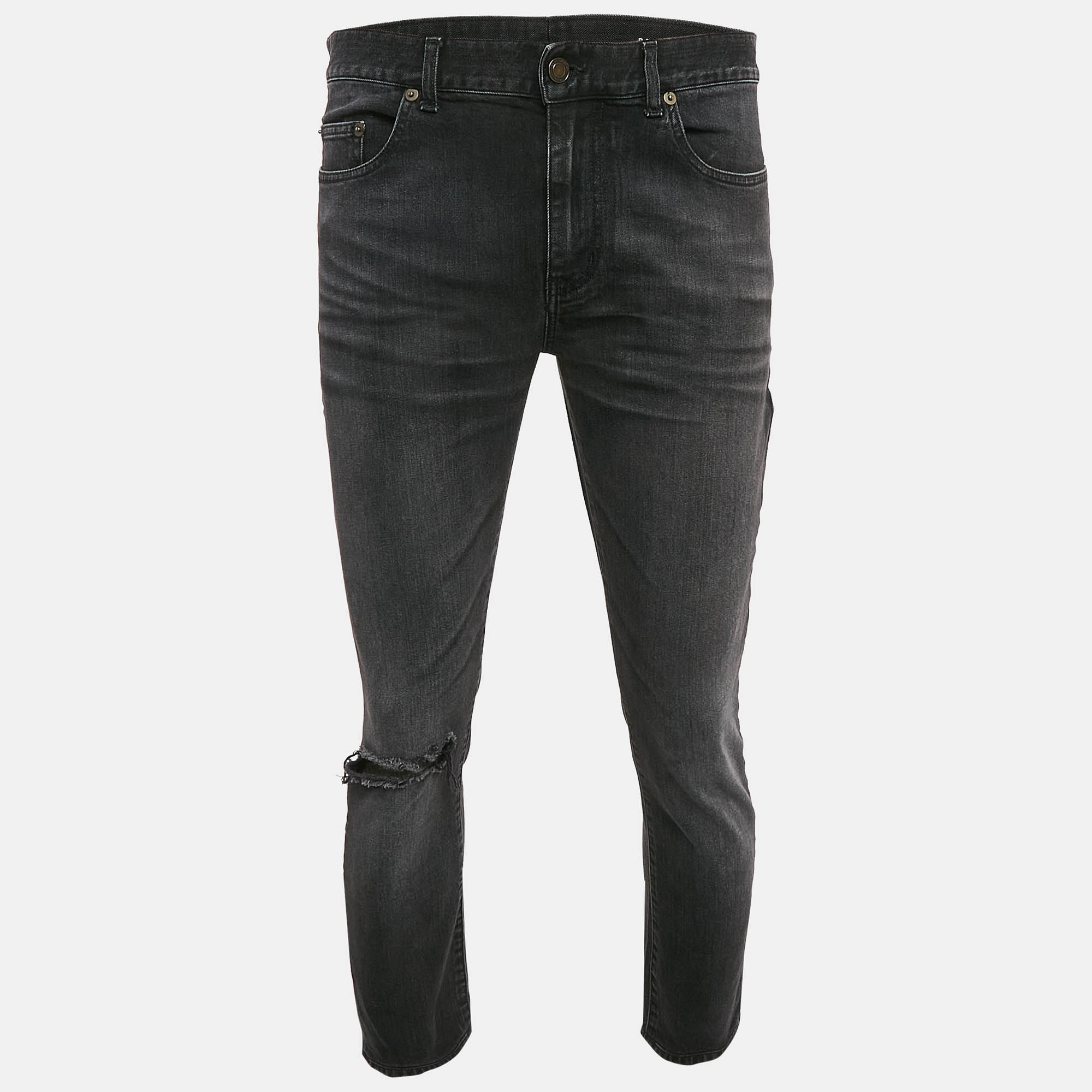 Saint Laurent Paris Black Denim Distressed Jeans M Waist 32"
