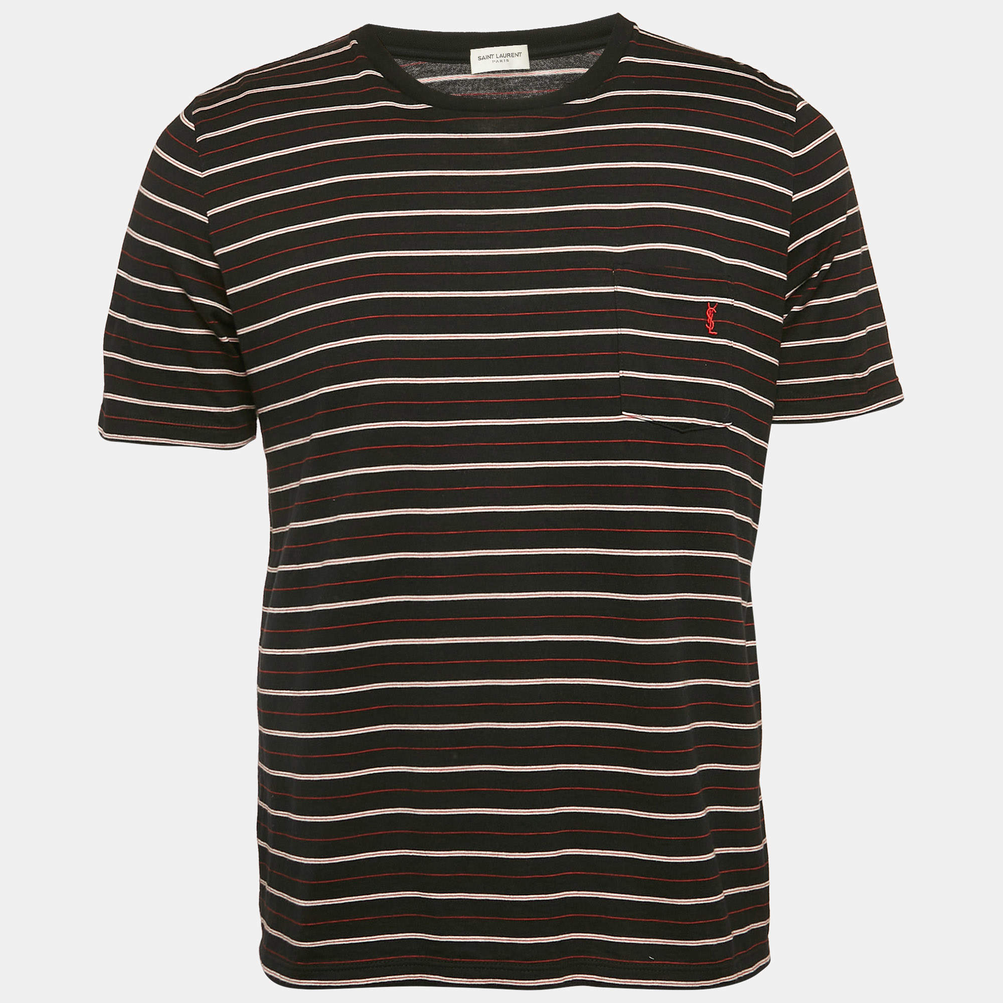 Saint Laurent Black Stripe Cotton Crew Neck T-Shirt S