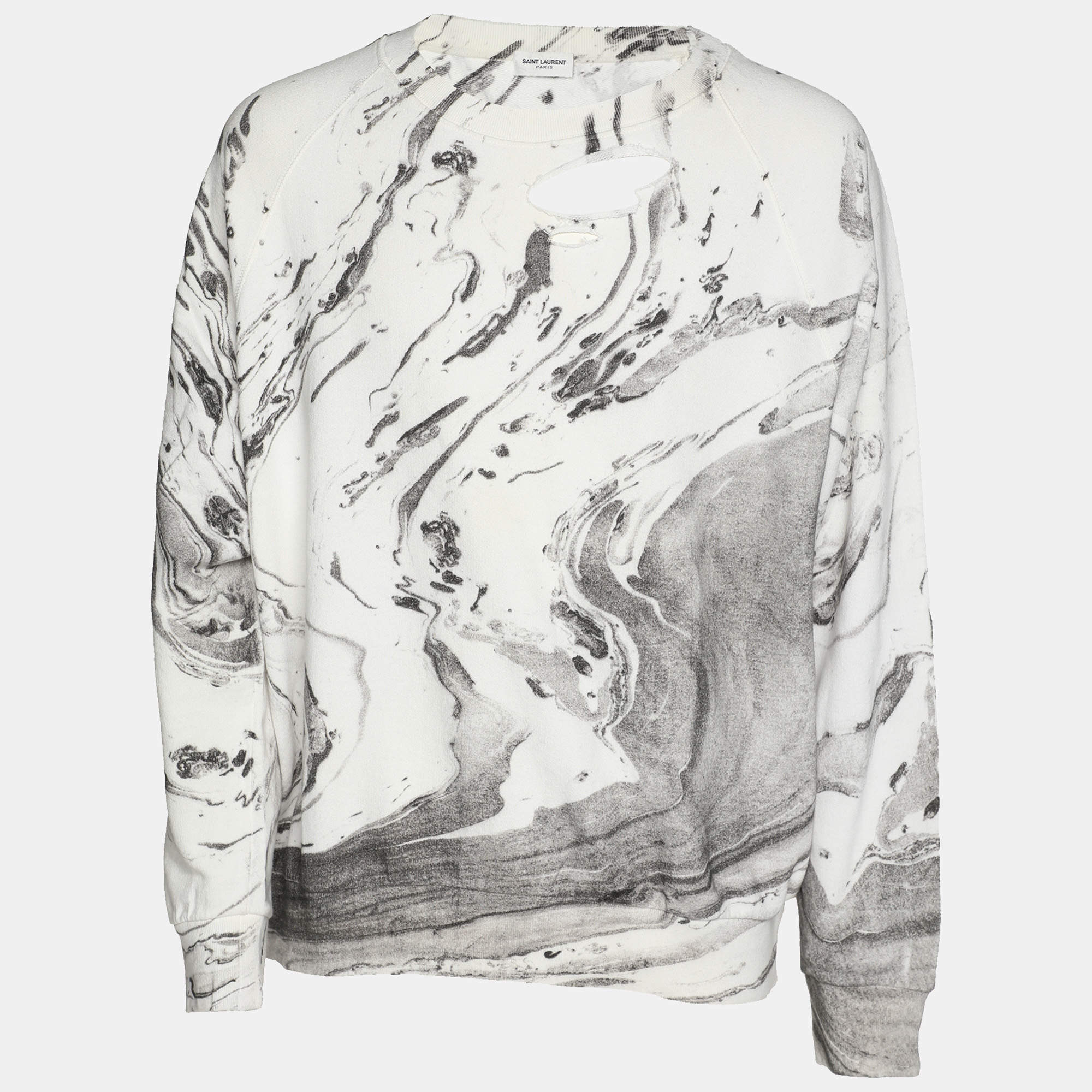 Saint Laurent Grey Cotton Marble Print Sweatshirt L