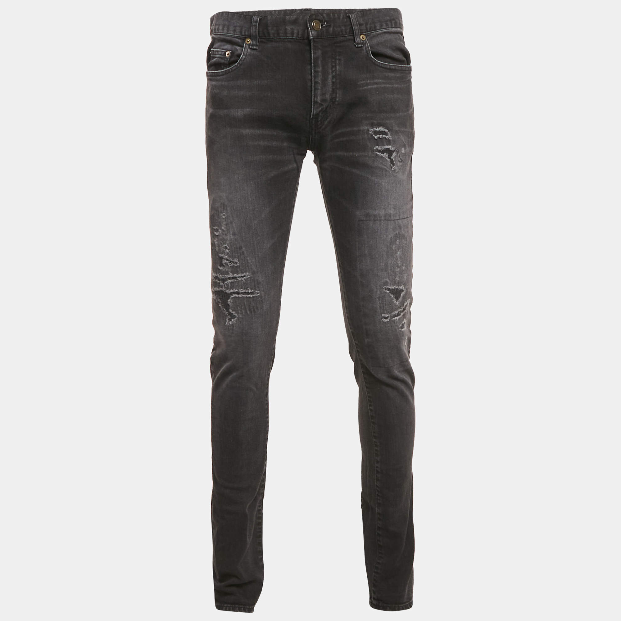 Saint Laurent Paris Black Washed and Distressed Denim Jeans M Waist 32"  