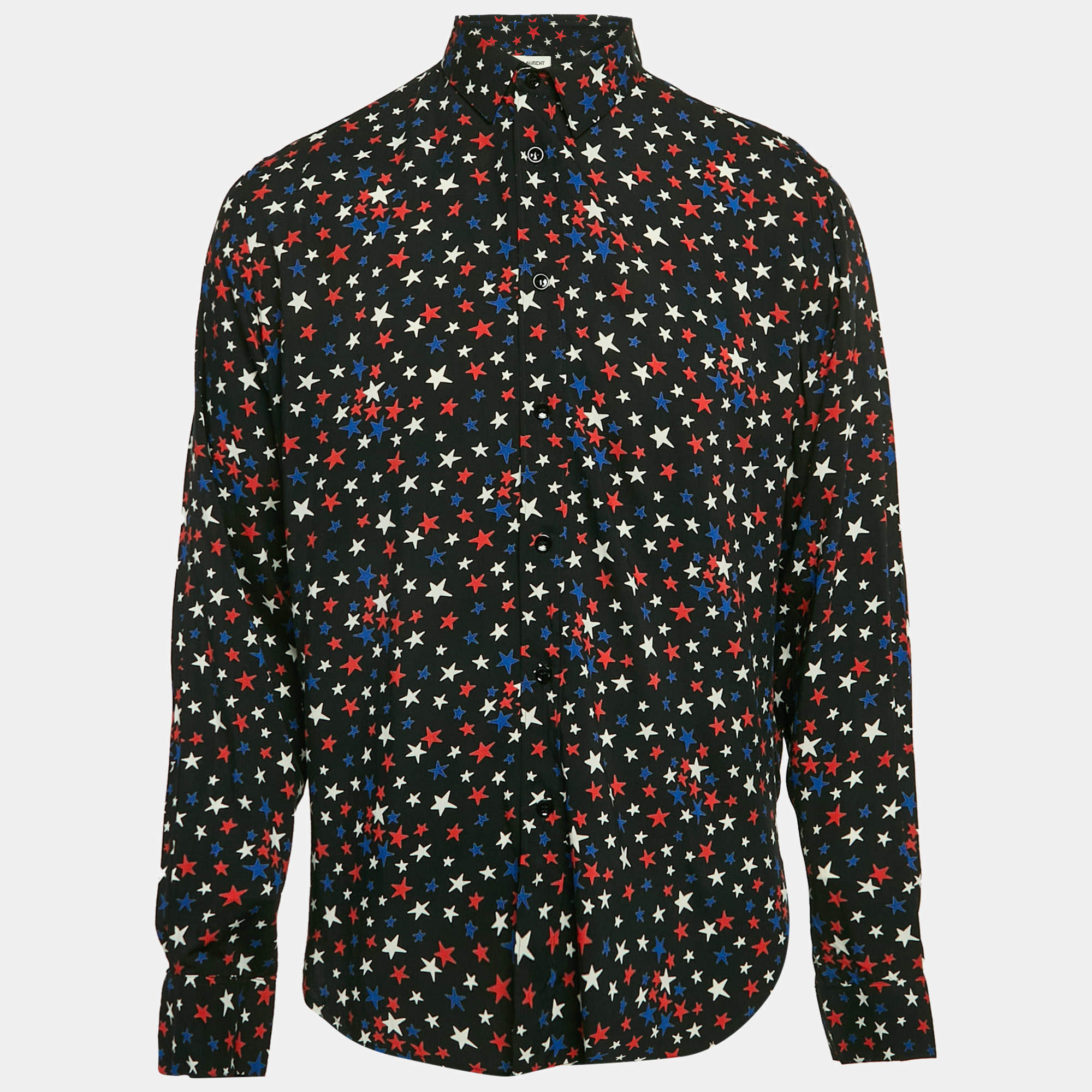 Saint Laurent Black Starts Print Crepe Long Sleeve Shirt XL