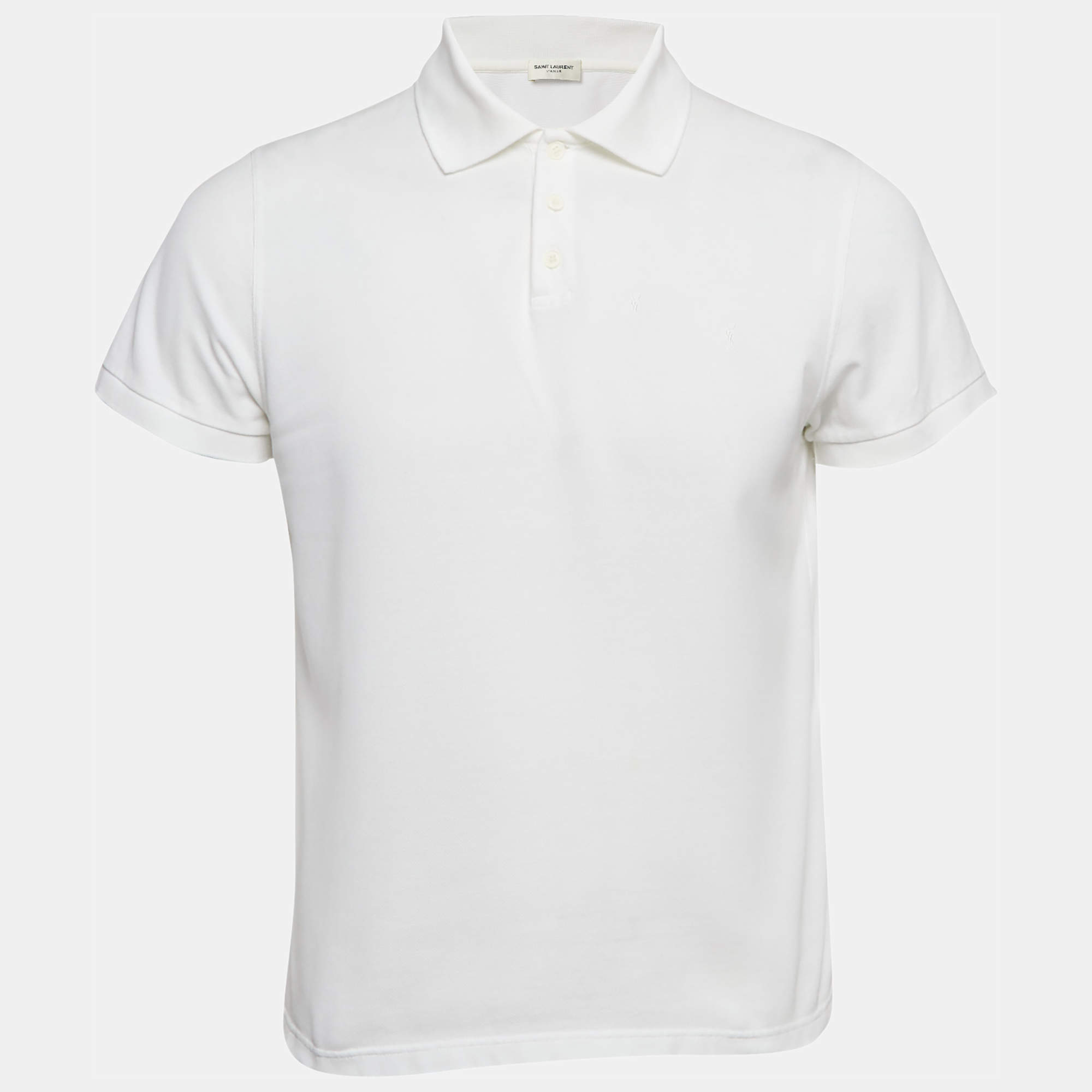 Saint Laurent White Cotton Pique Polo T-Shirt M