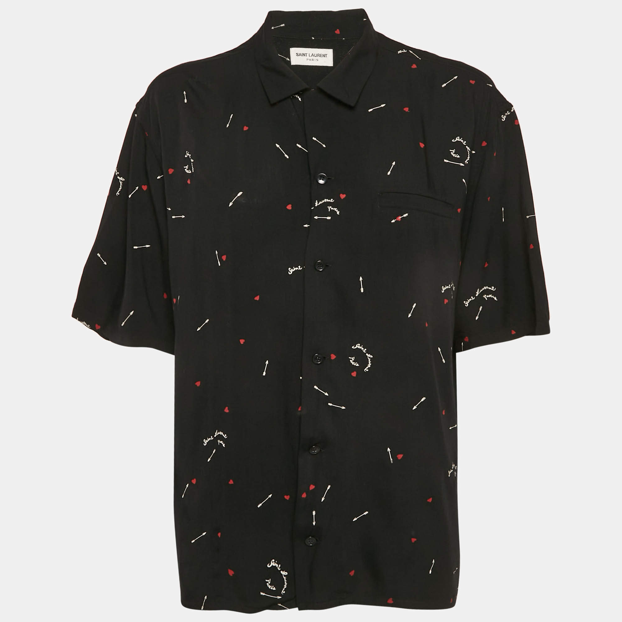 Saint Laurent Black Cupid Print Viscose Button Front Shirt M