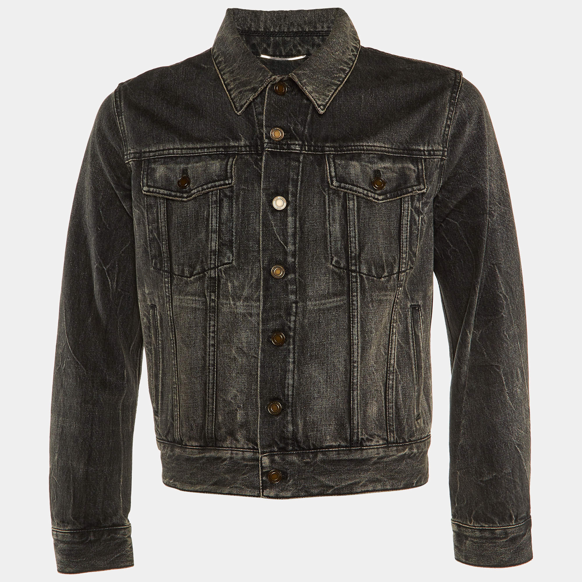 Saint Laurent Dark Grey Washed Denim Button Front Jacket L