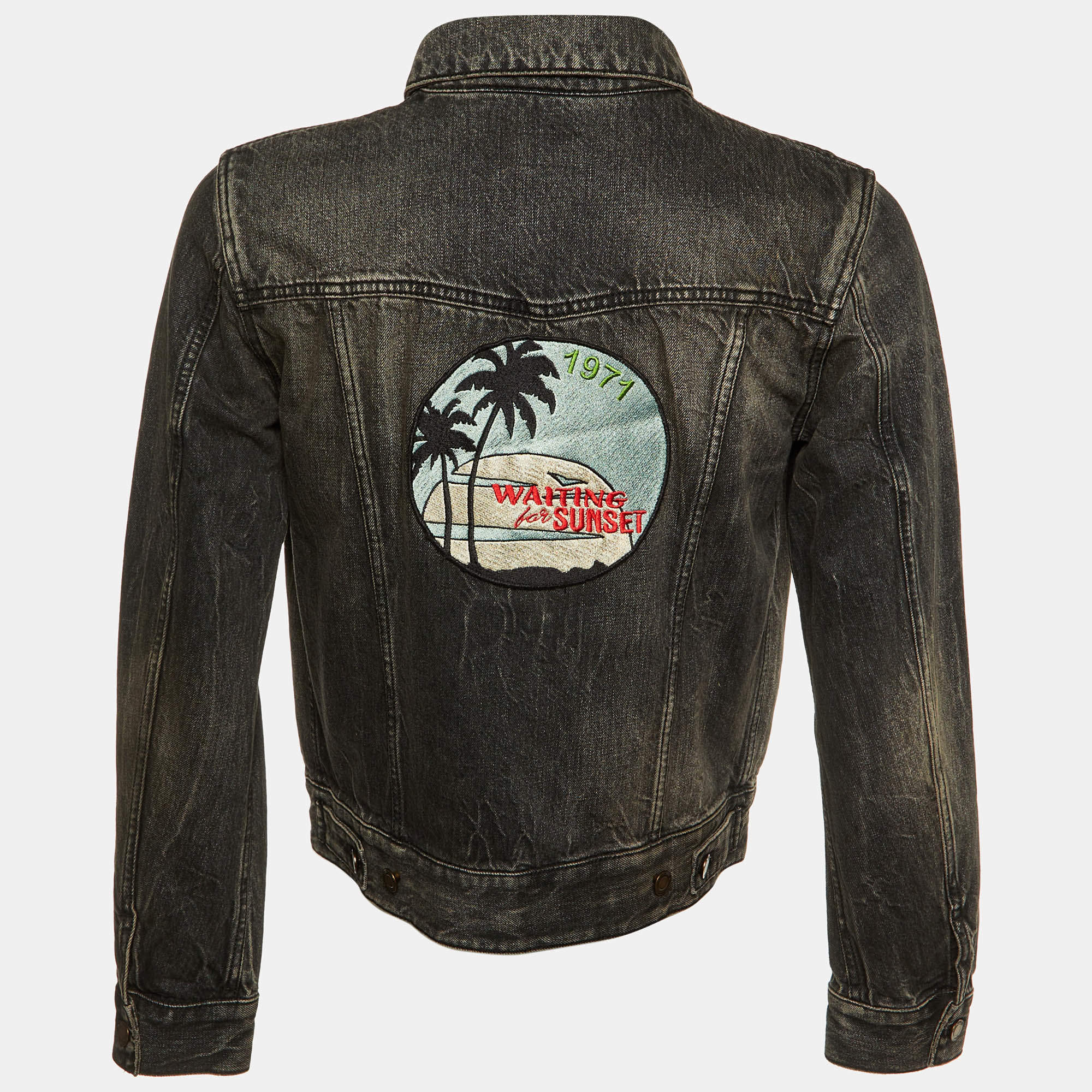 Saint Laurent Paris Black Leather Zipper Detail Biker Jacket