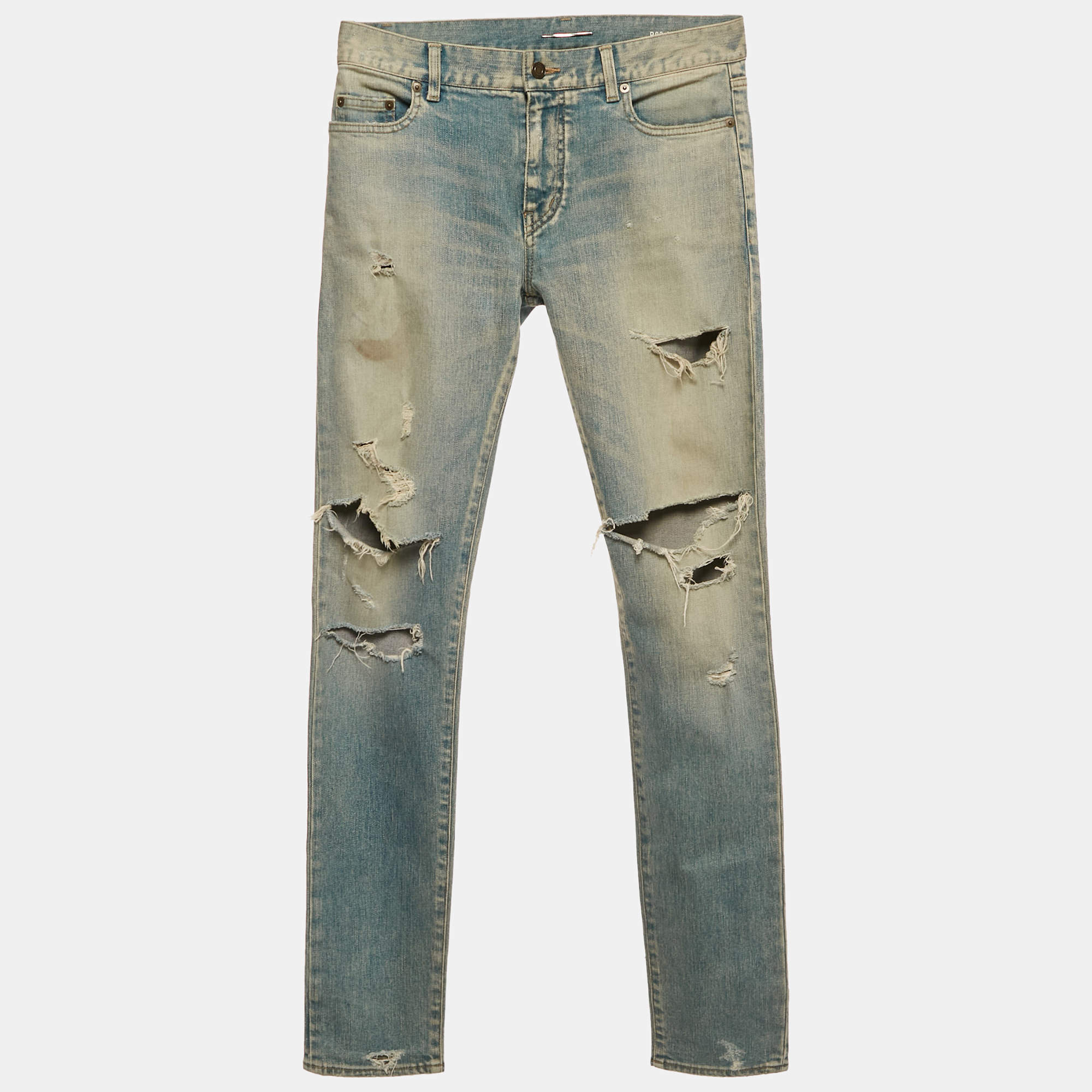 Saint Laurent Paris Blue Denim Distressed Skinny Jeans S
