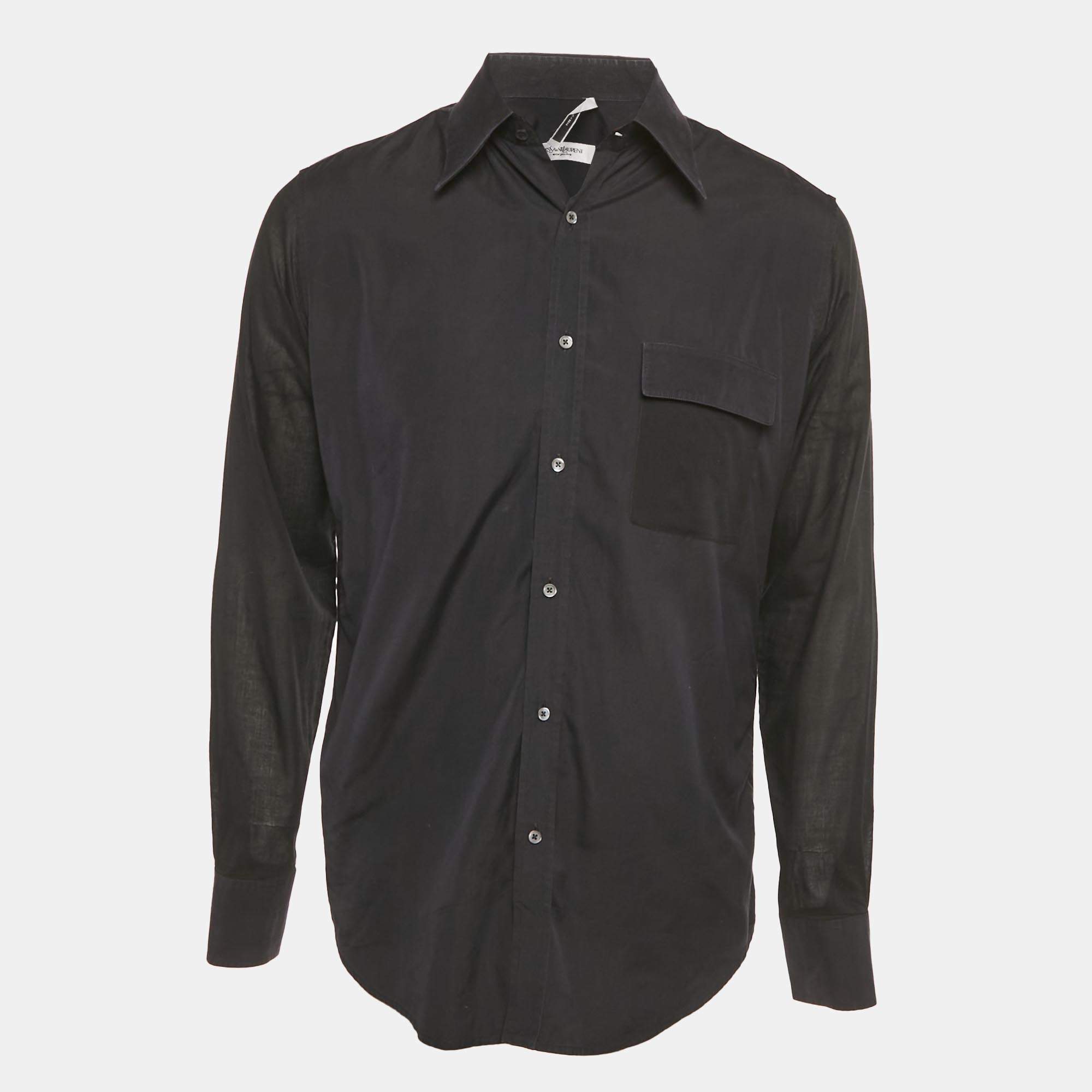 Pre Owned Saint Laurent Paris Black Paneled Cotton Shirt XL