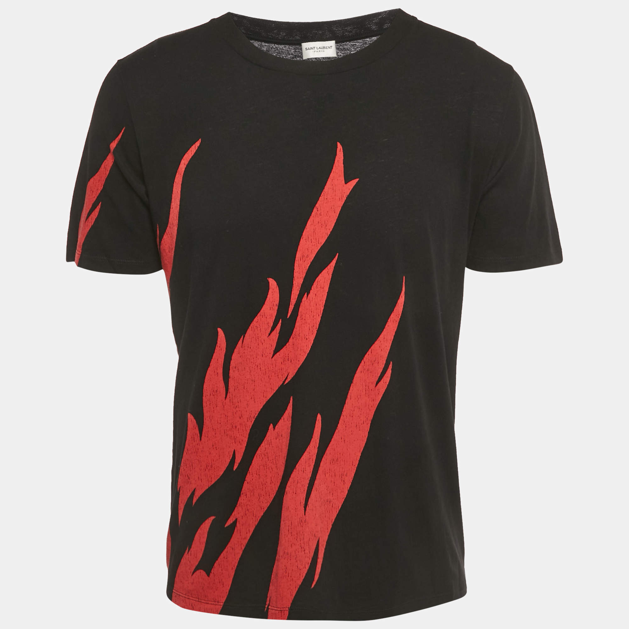 Pre Owned Saint Laurent Paris Black Flame Print Cotton T-Shirt S 