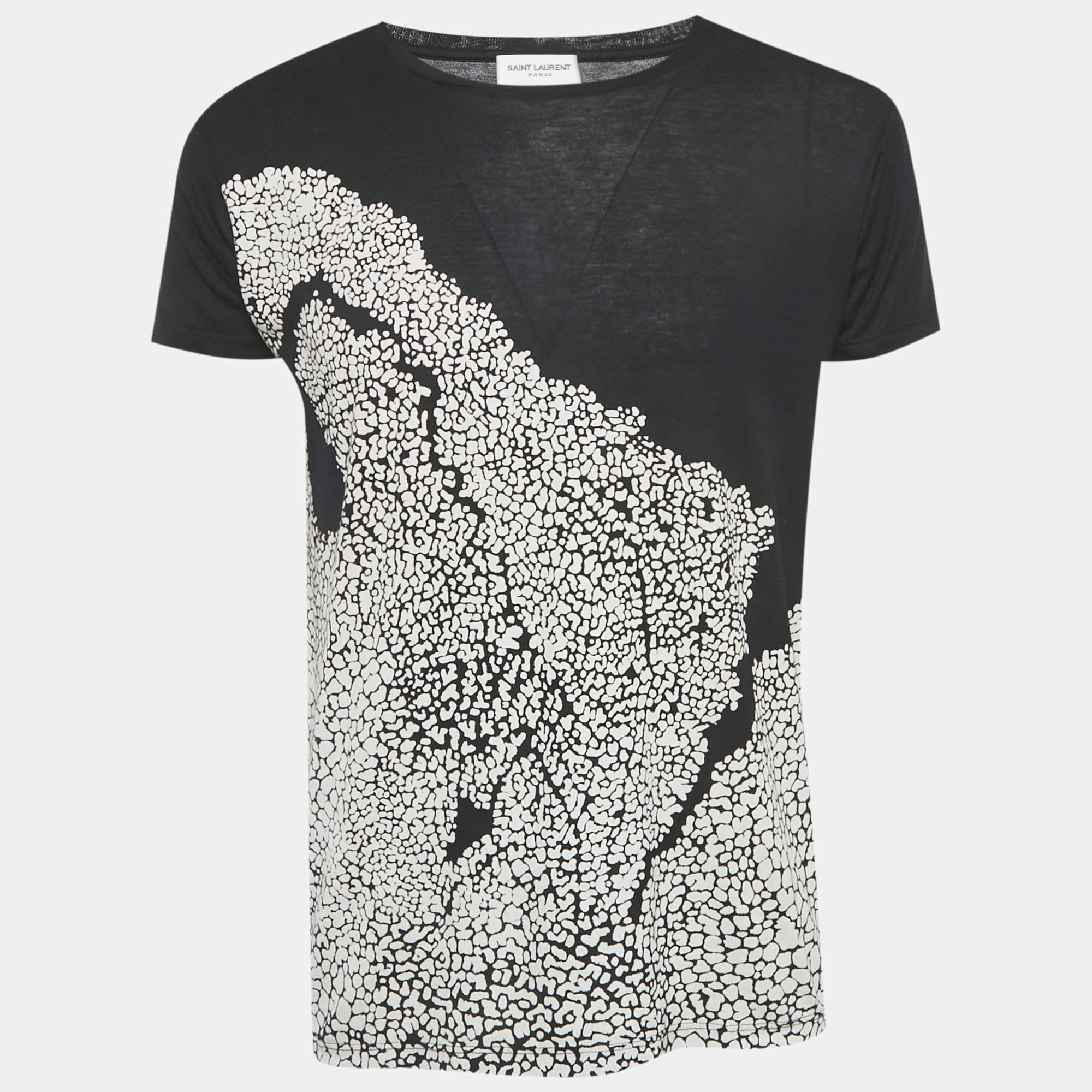 Pre Owned Saint Laurent Paris Black Printed Cotton T-Shirt S