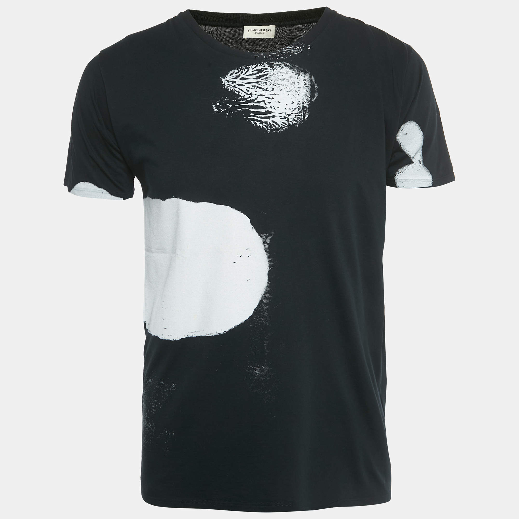 Pre Owned Saint Laurent Black Printed Cotton T-Shirt S