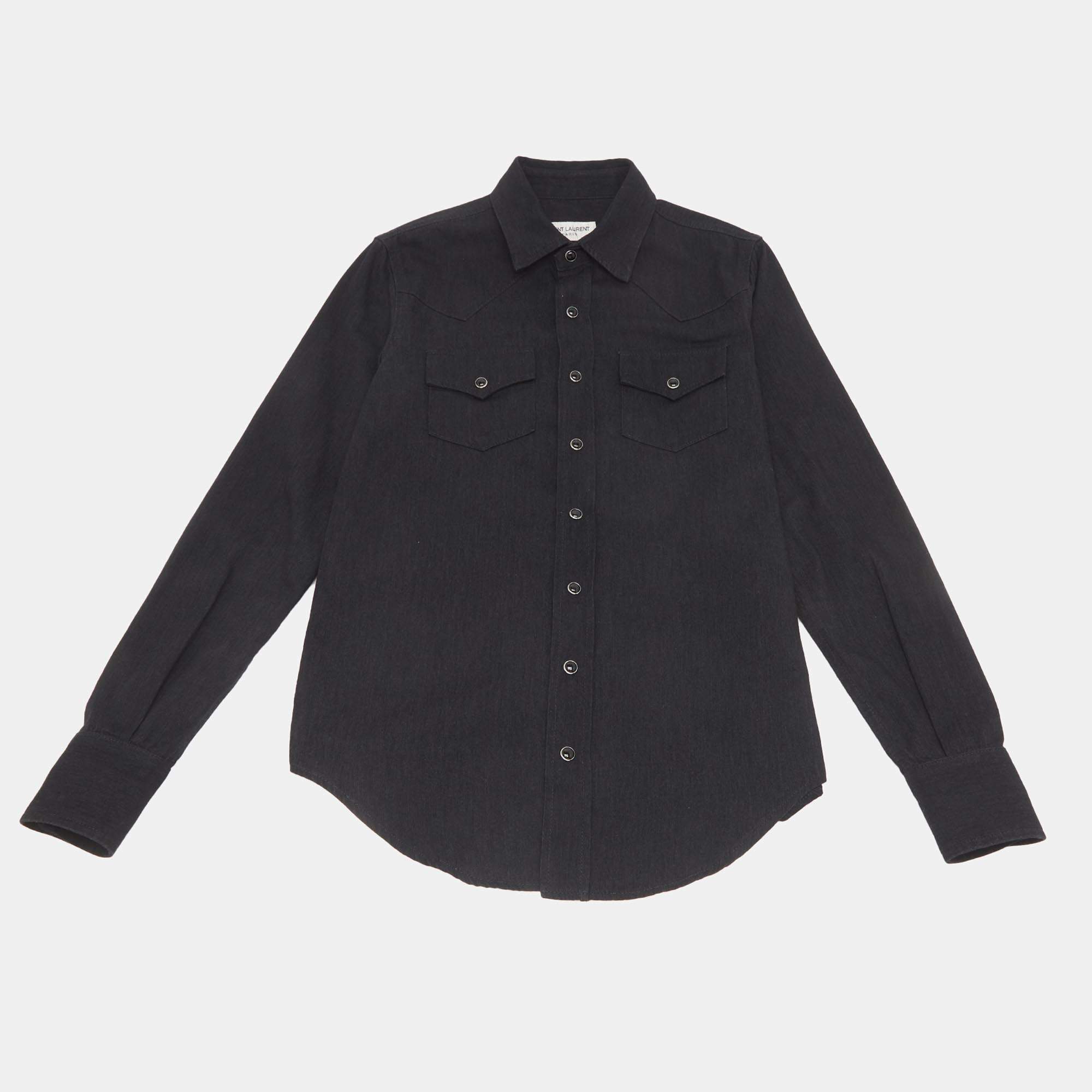 Pre Owned Saint Laurent Black Denim Long Sleeve Shirt S