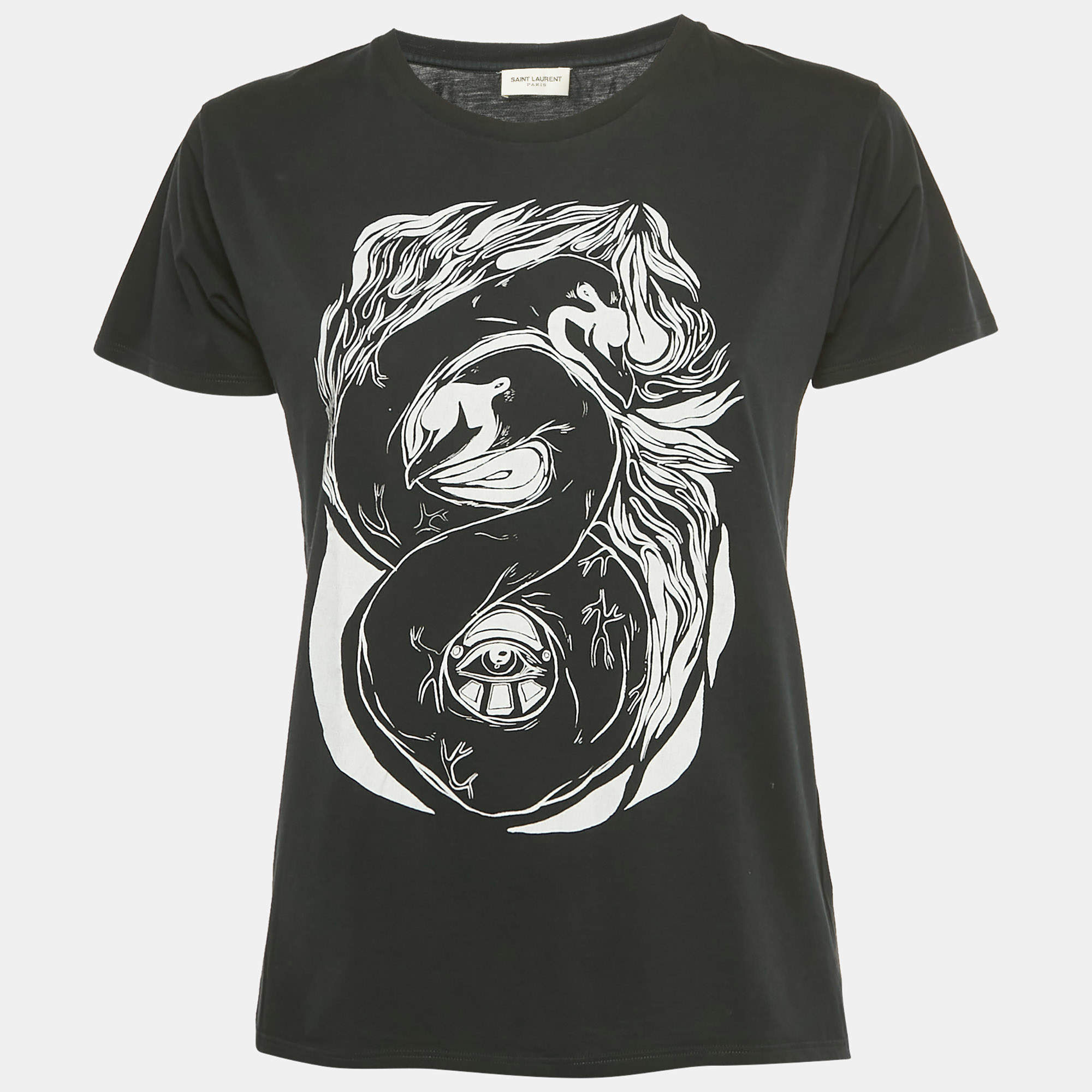 Pre Owned Saint Laurent X Grimmes Black Printed Cotton T-Shirt XS 