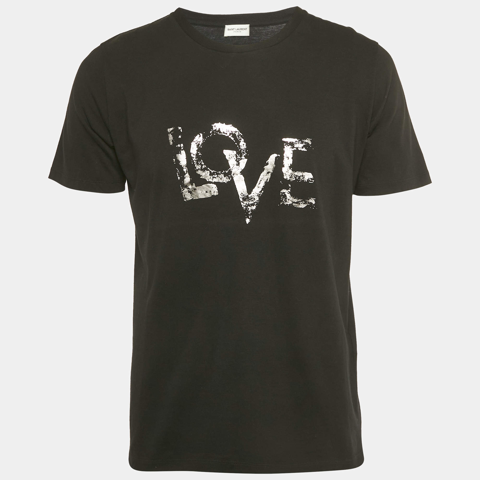 Pre Owned Saint Laurent Black Foil Love Print Jersey T-Shirt XS