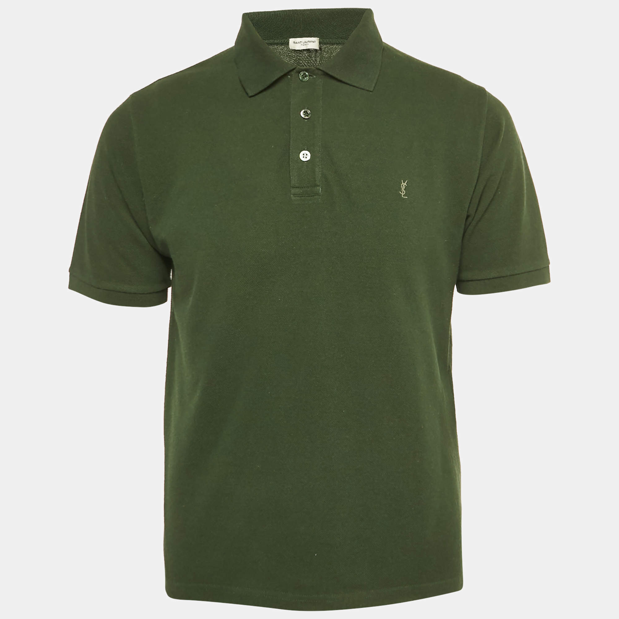 Pre Owned Saint Laurent Green Pique Polo T-Shirt M