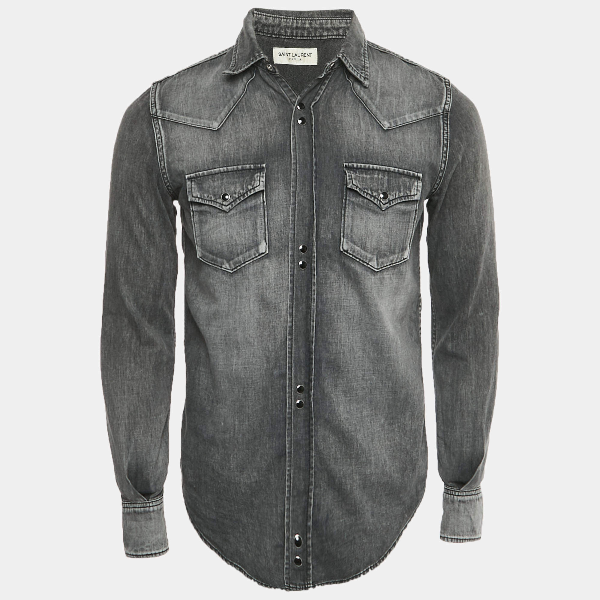 Pre Owned Saint Laurent Paris Black Denim Button-Up Shirt M