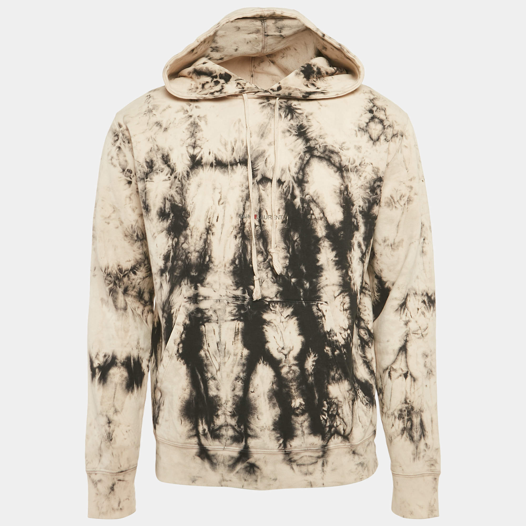 Pre Owned Saint Laurent Paris Beige/Black Dyed Cotton Hoodie M