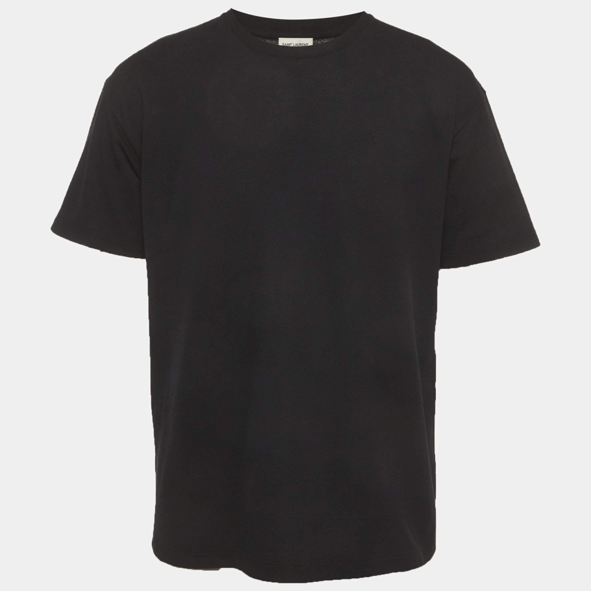 Pre Owned Saint Laurent Black Pique Crewneck T-Shirt M