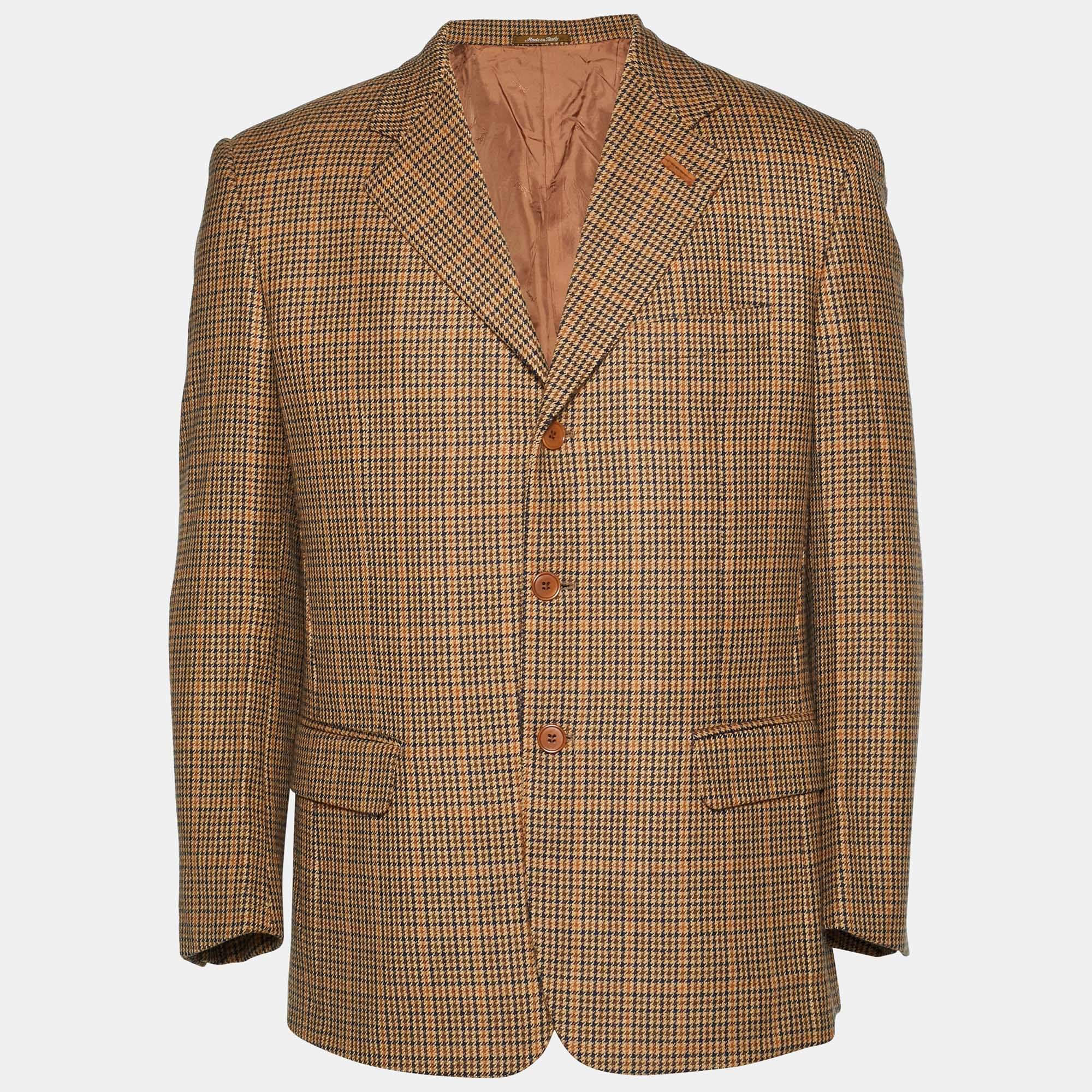 Pre Owned Yves Saint Laurent Vintage Brown Houndstooth Blazer M