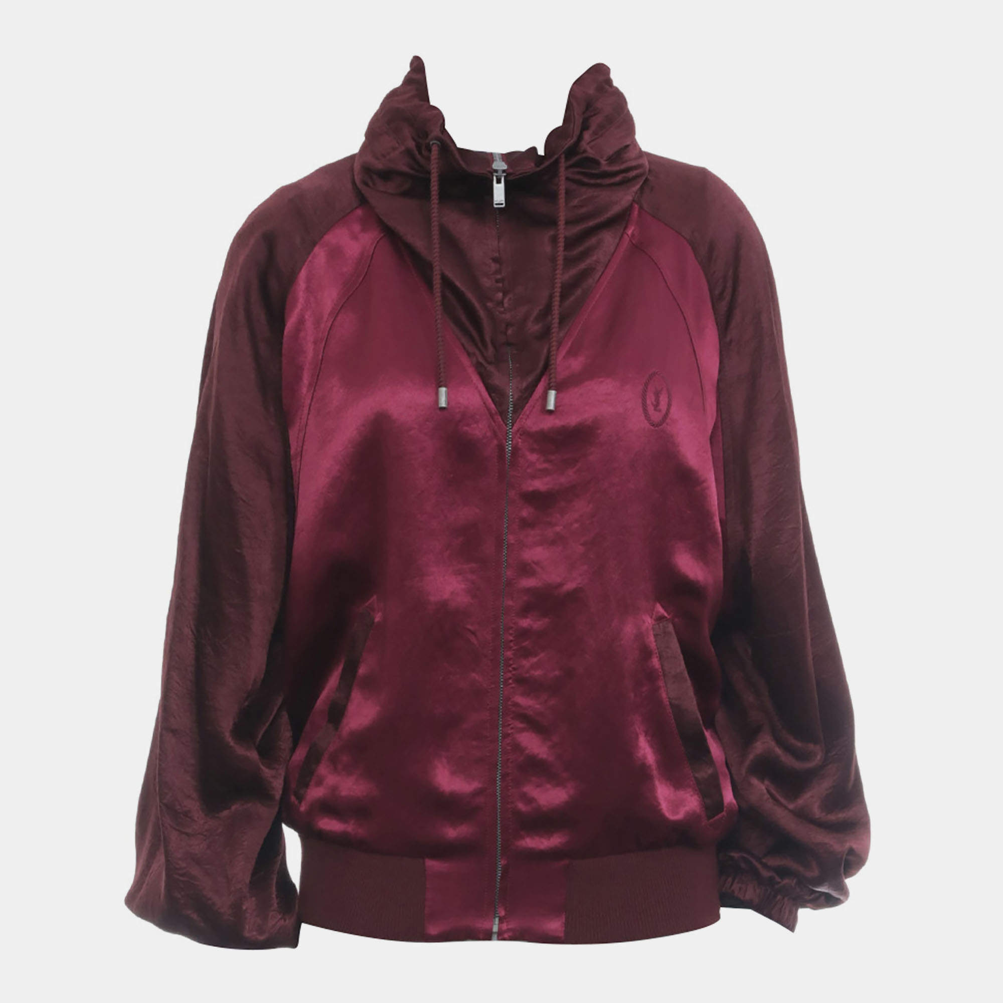 Pre Owned Saint Laurent Paris Logo Embroidered Zip Up Jacket EU 48