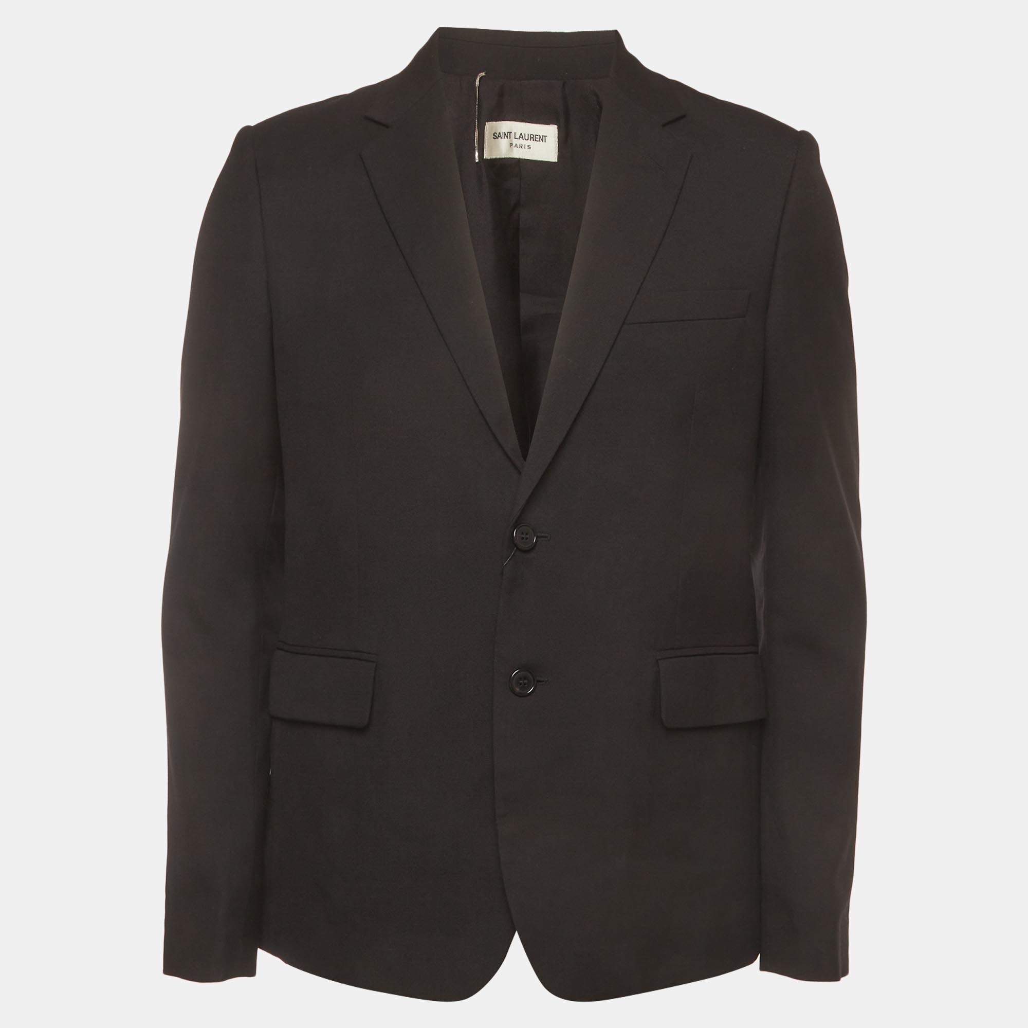 Pre Owned Saint Laurent Paris Black Wool Long Sleeve Jacket L 