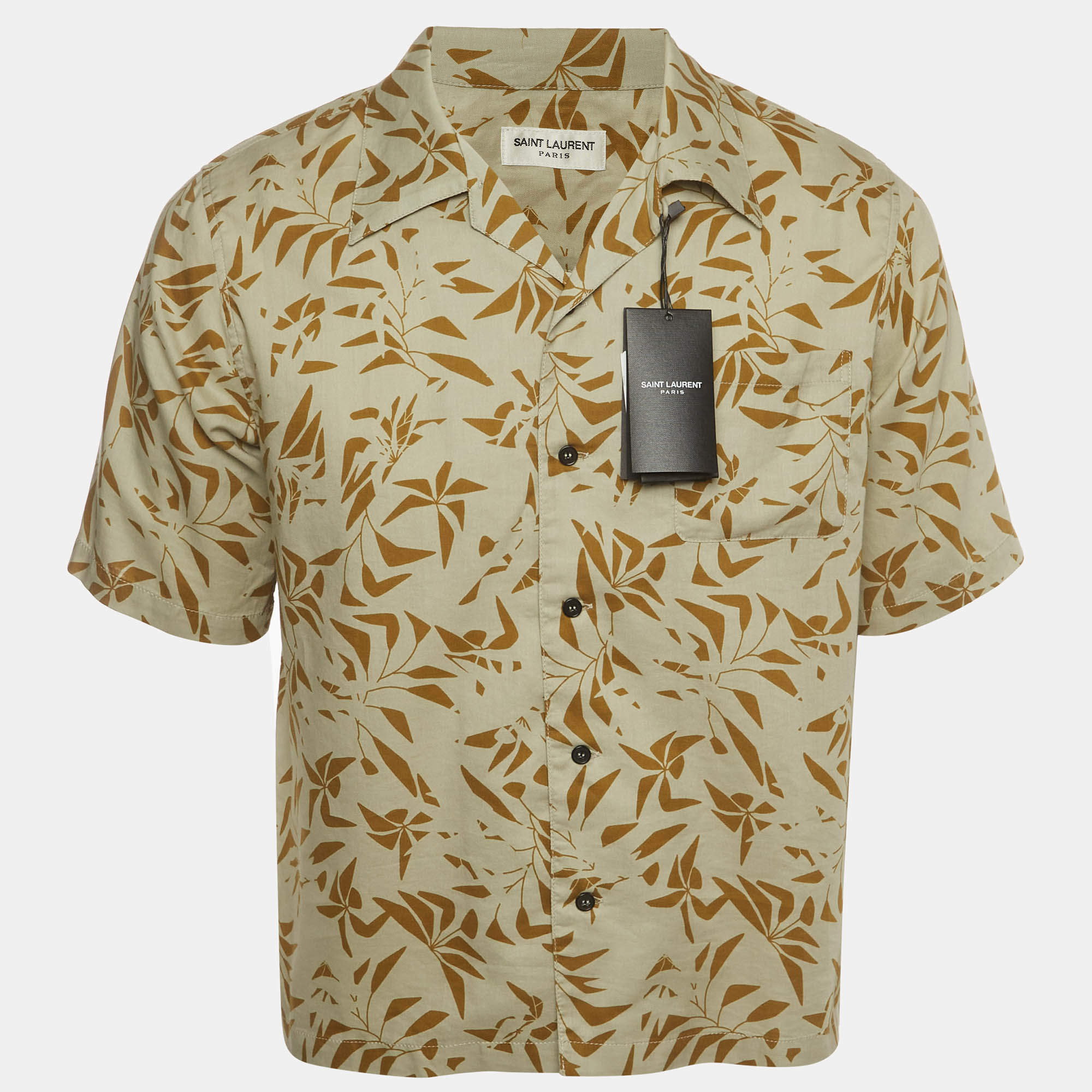 Pre Owned Saint Laurent Paris Grey Palm Tree Print Lyocell Blend Shirt M