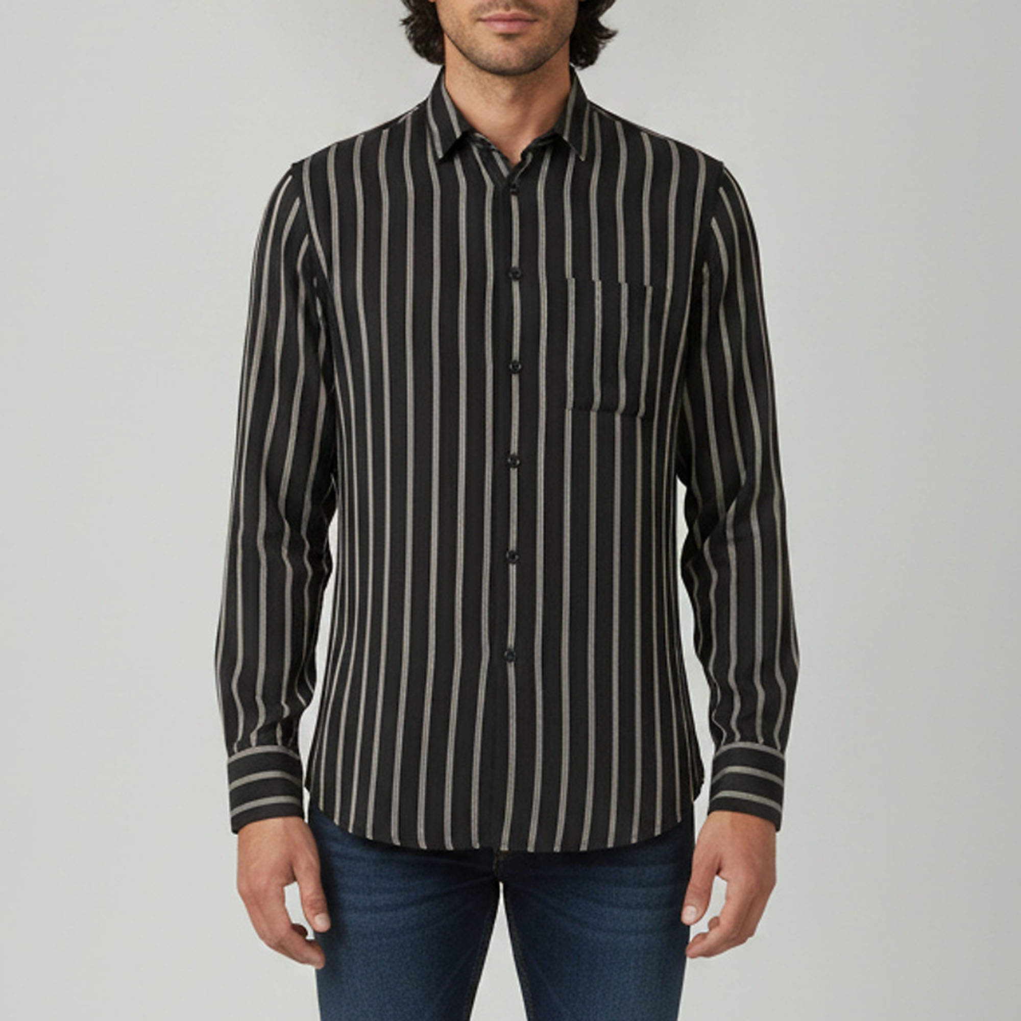 Pre Owned Saint Laurent Paris Black Pinstripe Jacquard Long Sleeve Shirt L 