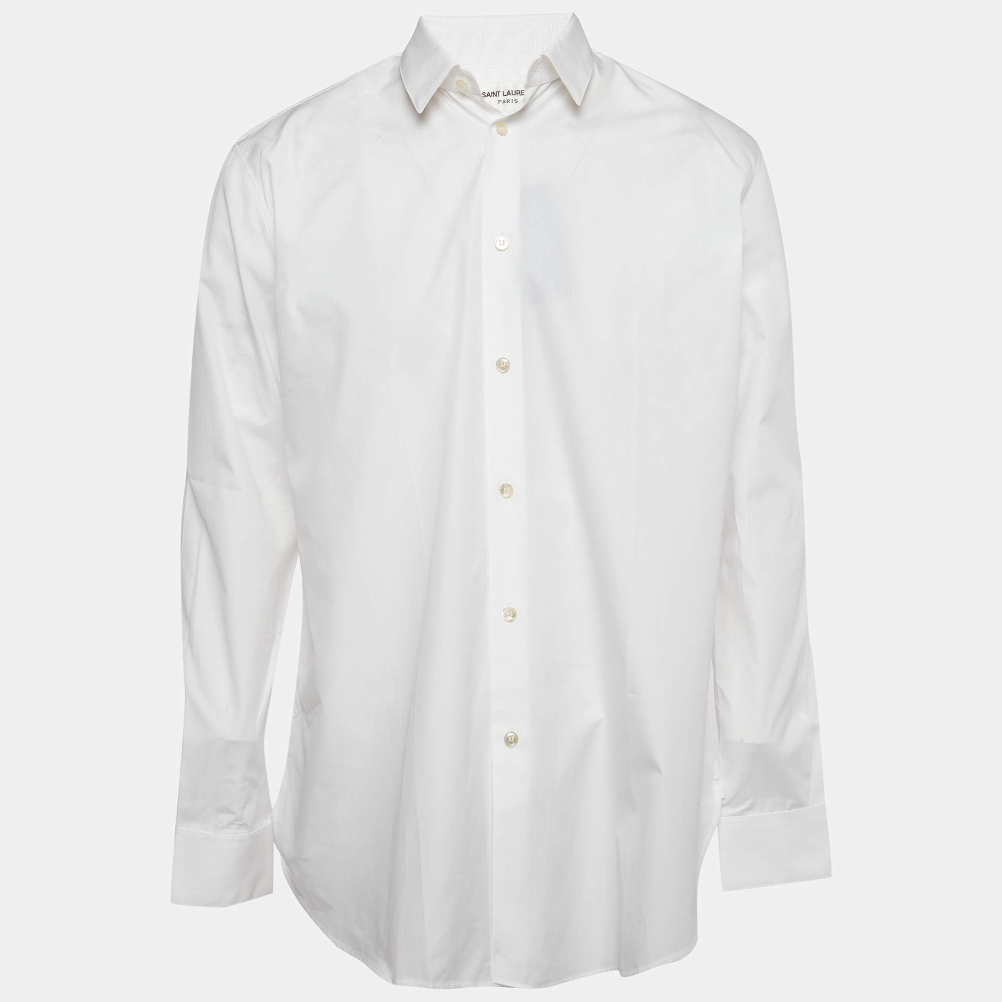 Pre Owned Saint Laurent Paris White Poplin Button-Up Shirt L