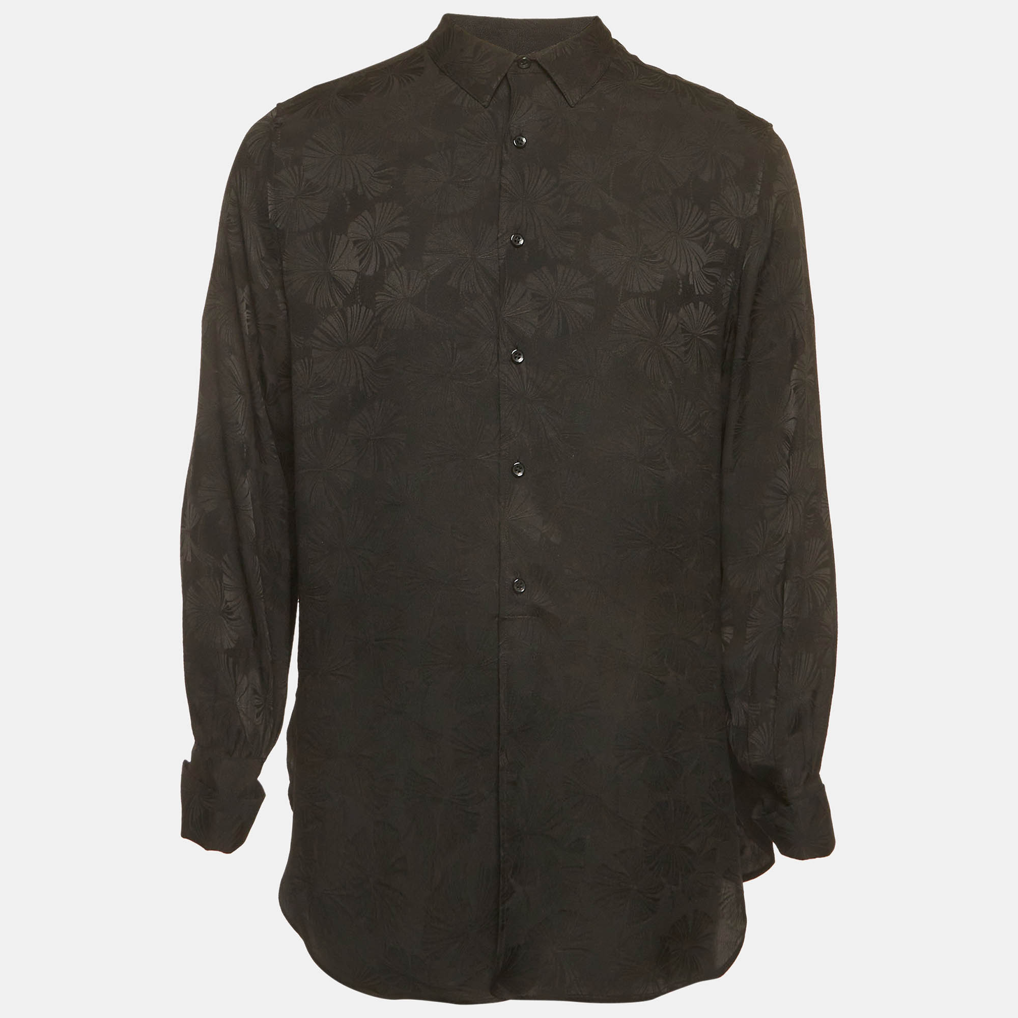 Pre Owned Saint Laurent Paris Black Floral Jacquard Silk Long Sleeve Shirt S