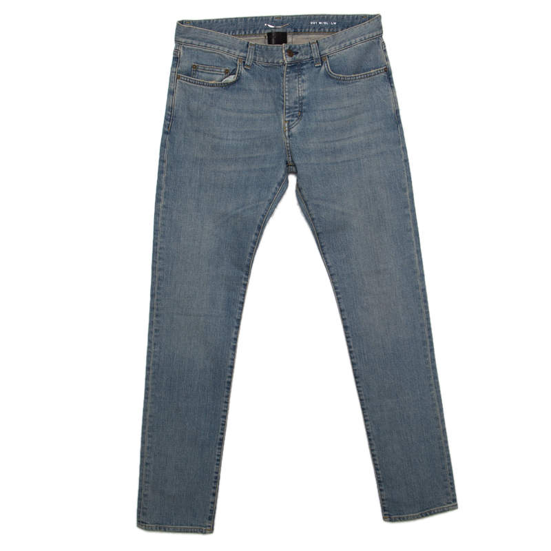 Pre Owned Saint Laurent Paris Blue Light Wash Faded Effect Distressed Denim Jeans M